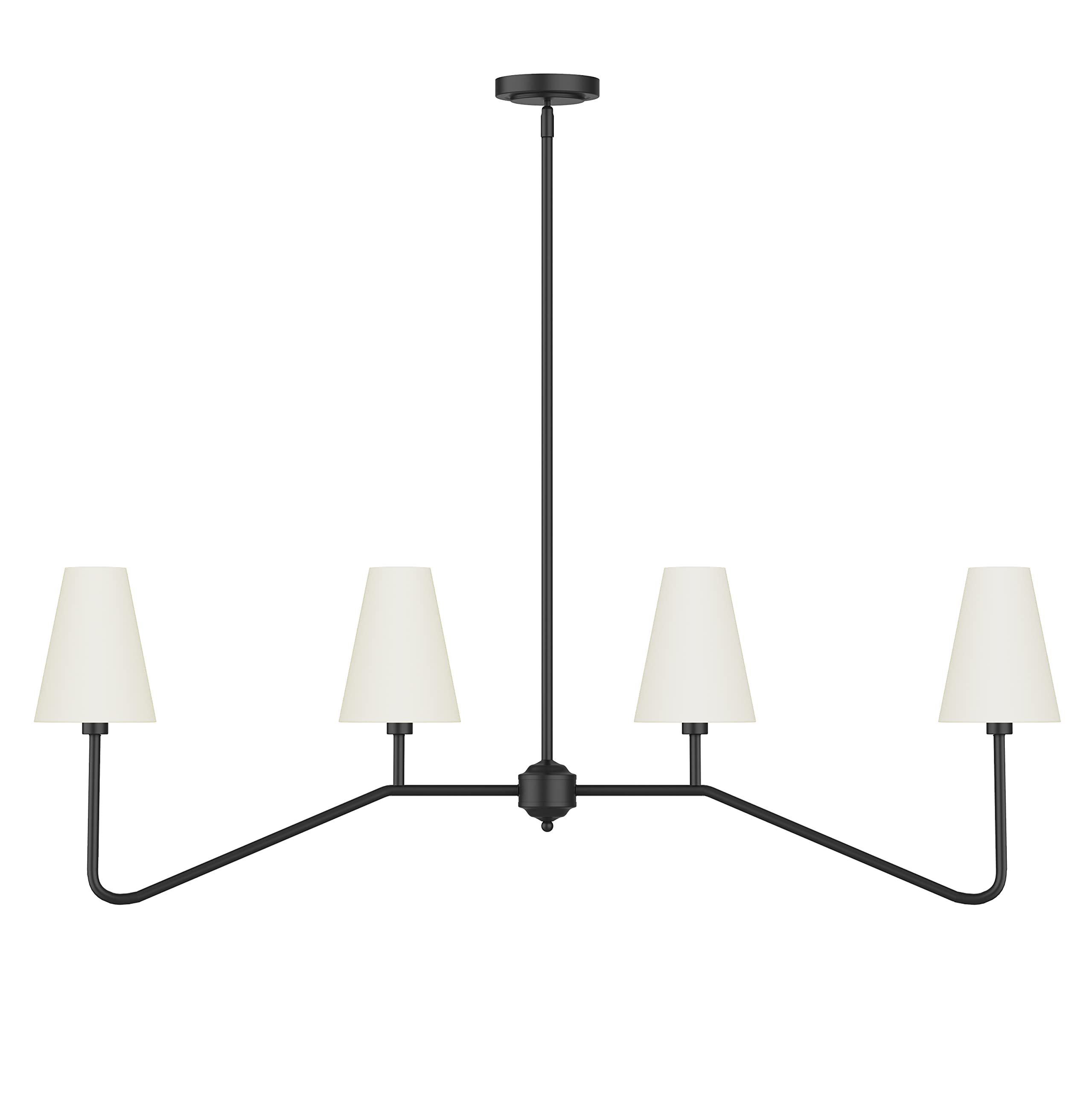 Electro Bp 47&quot; 4-Light Linear Kitchen Island Chandelier, Matt Black & White Linen Shades