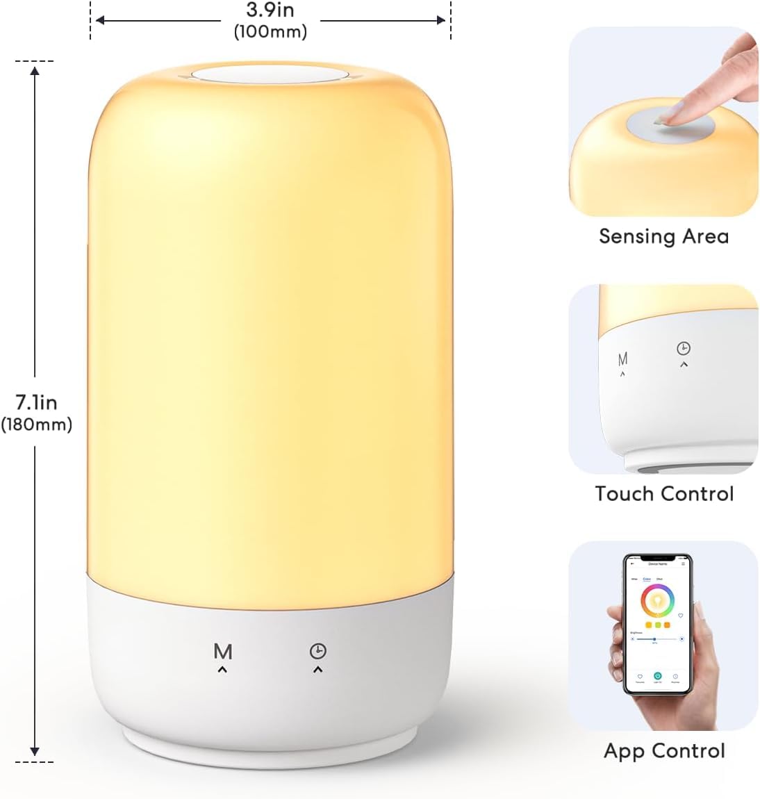 meross Smart Table Lamp - WiFi LED Nightstand Lamp with Tunable White & Dimmable RGBW, Works with HomeKit & Alexa, Multicolor