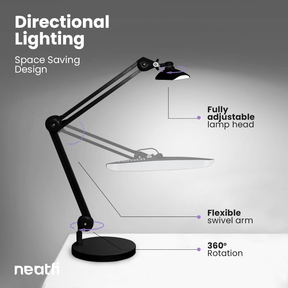 Neatfi Xl 2,200 Lumens Led Task Lamp, 24W, 117 Pcs Smd Led, 4 Level Brightness, Dimmable, Desk Light For Home, Office, Workbench