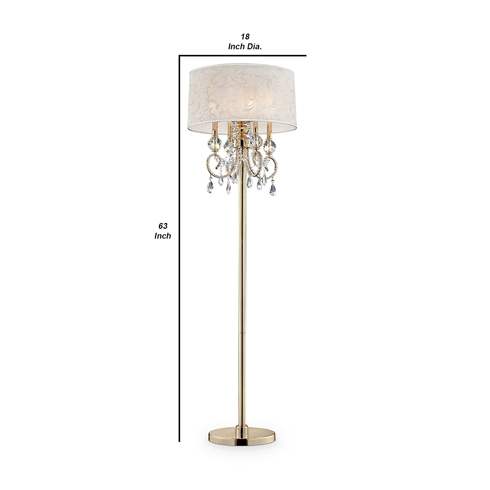 Benzara Bm240436 Floor Lamp With Crystal Accent & Baroque Printed Shade, Gold