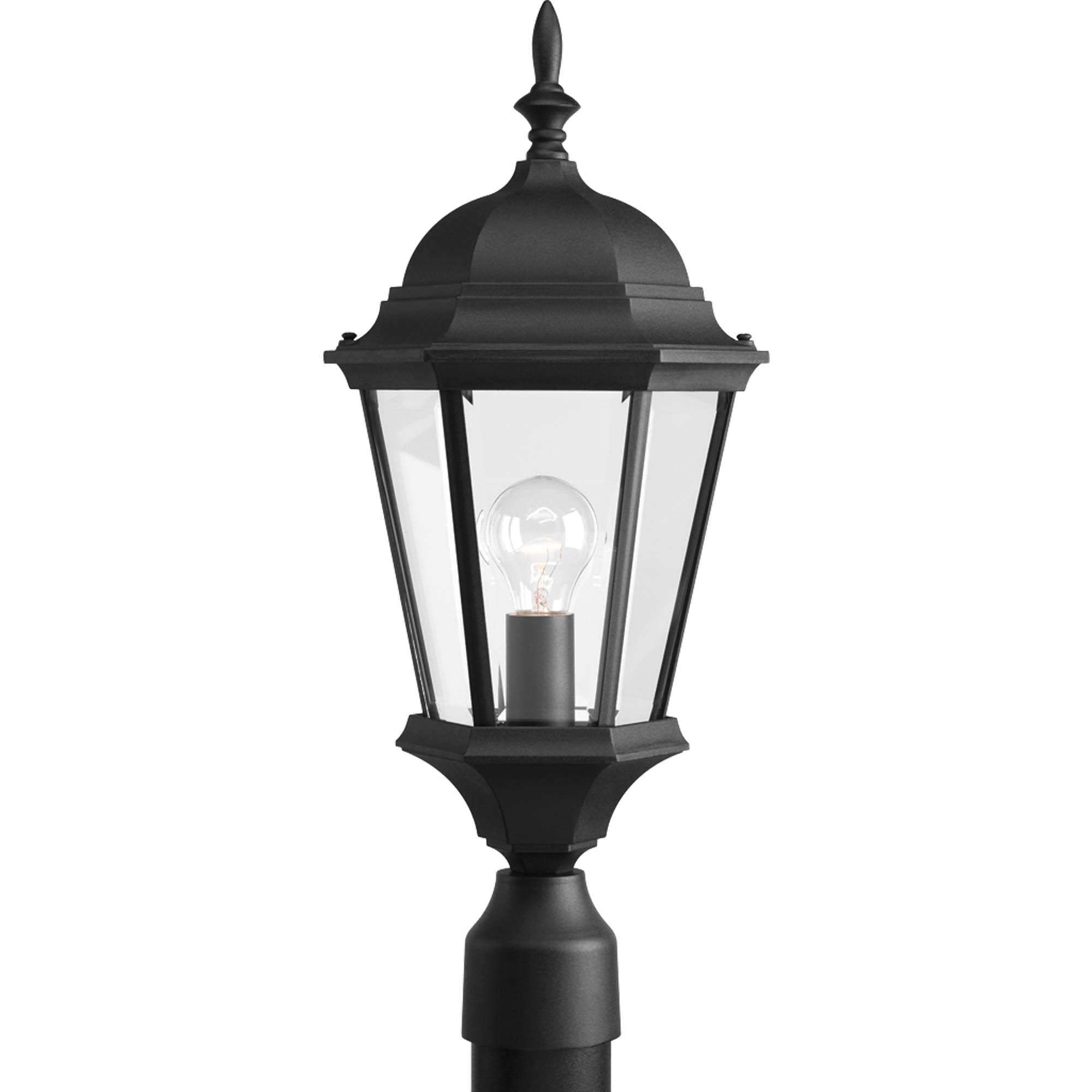 Progress Lighting 1-Light Outdoor Post Lantern Light Clear Beveled Glass 9.5in Diameter x 21.25in Height Textured Black Model P5482-31