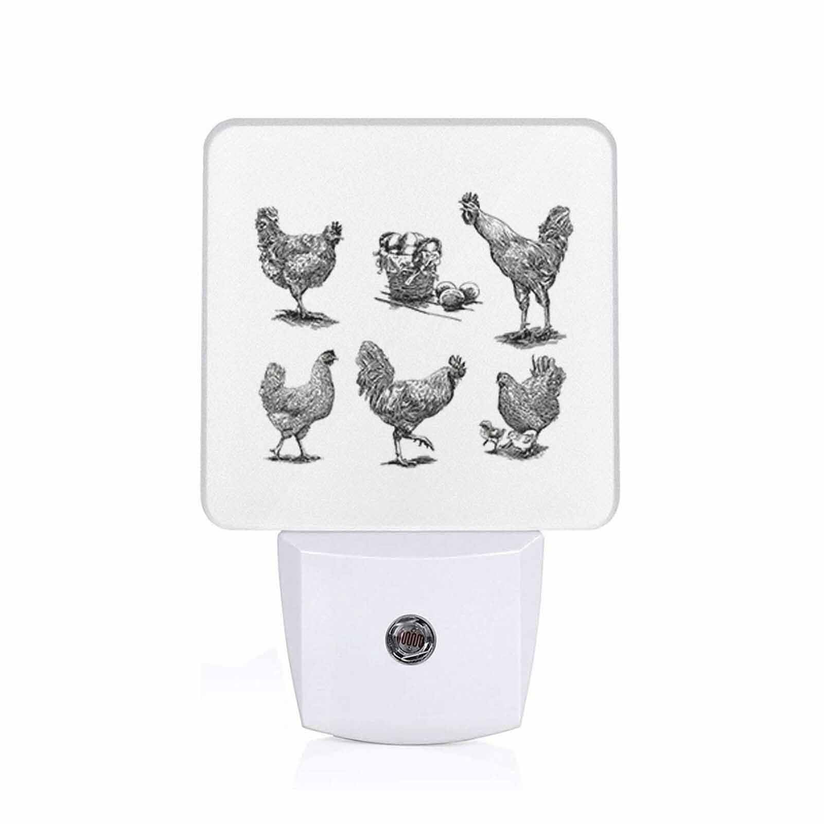 Chrobak LED Night Light with Dusk to Dawn Sensor, Rooster Hen Design, Energy Efficient, Model WML-Night-Light-231023-136