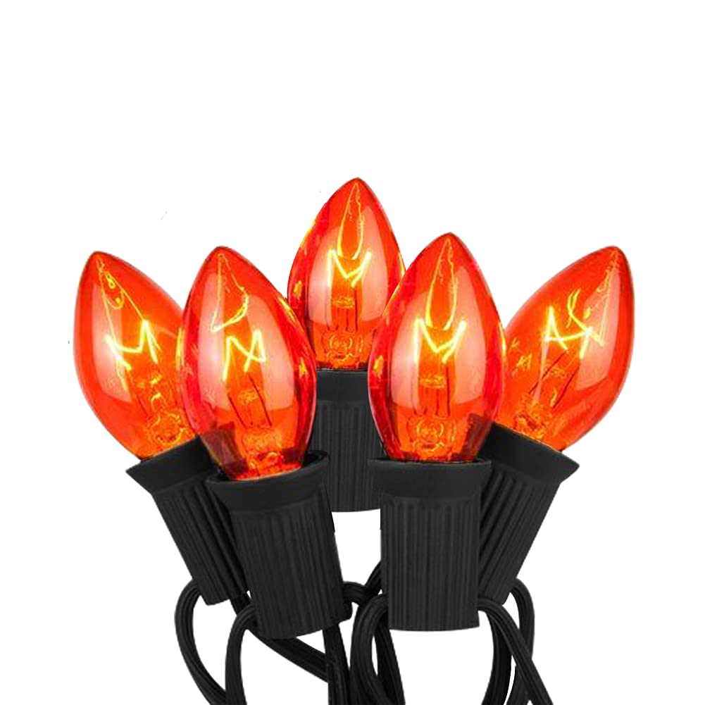 GOOTHY C7 Christmas String Lights, 25Ft Outdoor Waterproof Vintage Lights, 27 Clear Orange Bulbs, Black