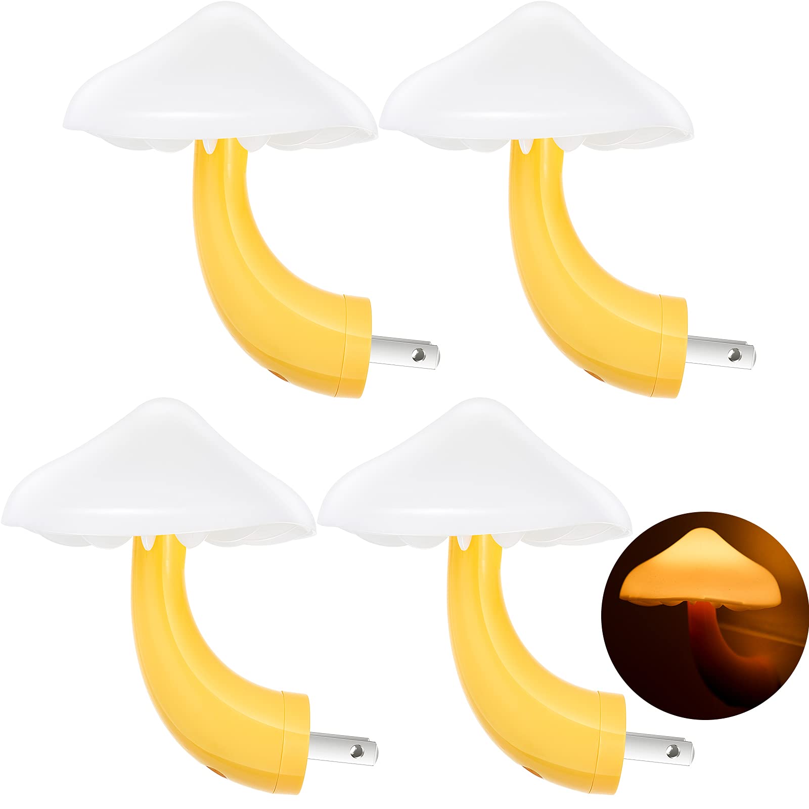 Honoson Mushroom Night Light - 4 Pieces LED Lamp, 7 Color Magic, Yellow Light with White Cover, Perfect for Kids and mature-themeds
