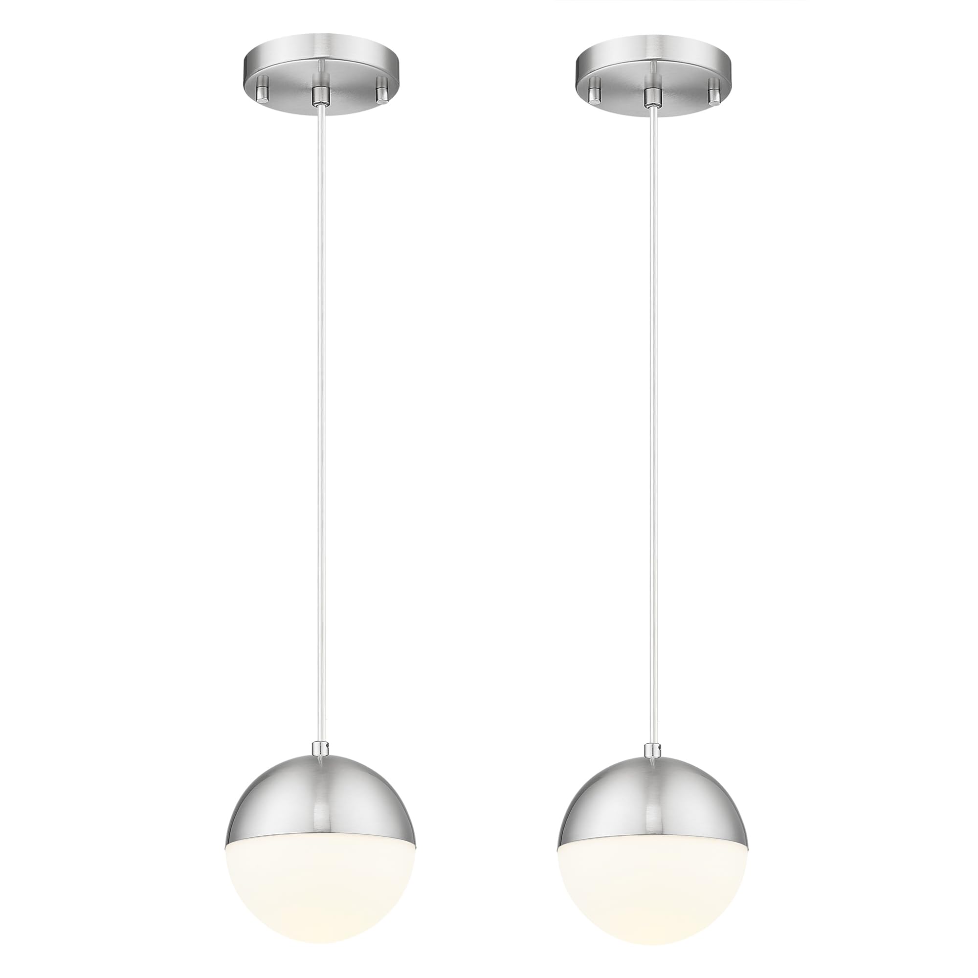 LMS Mid Century Pendant Lights  Brushed Nickel Kitchen Island Light Fixtures with White Globe Glass Shade  Adjustable Hanging Cord  2-Pack for Home Office Dining Room Bathroom  LMS-186PL-BNWS2PK