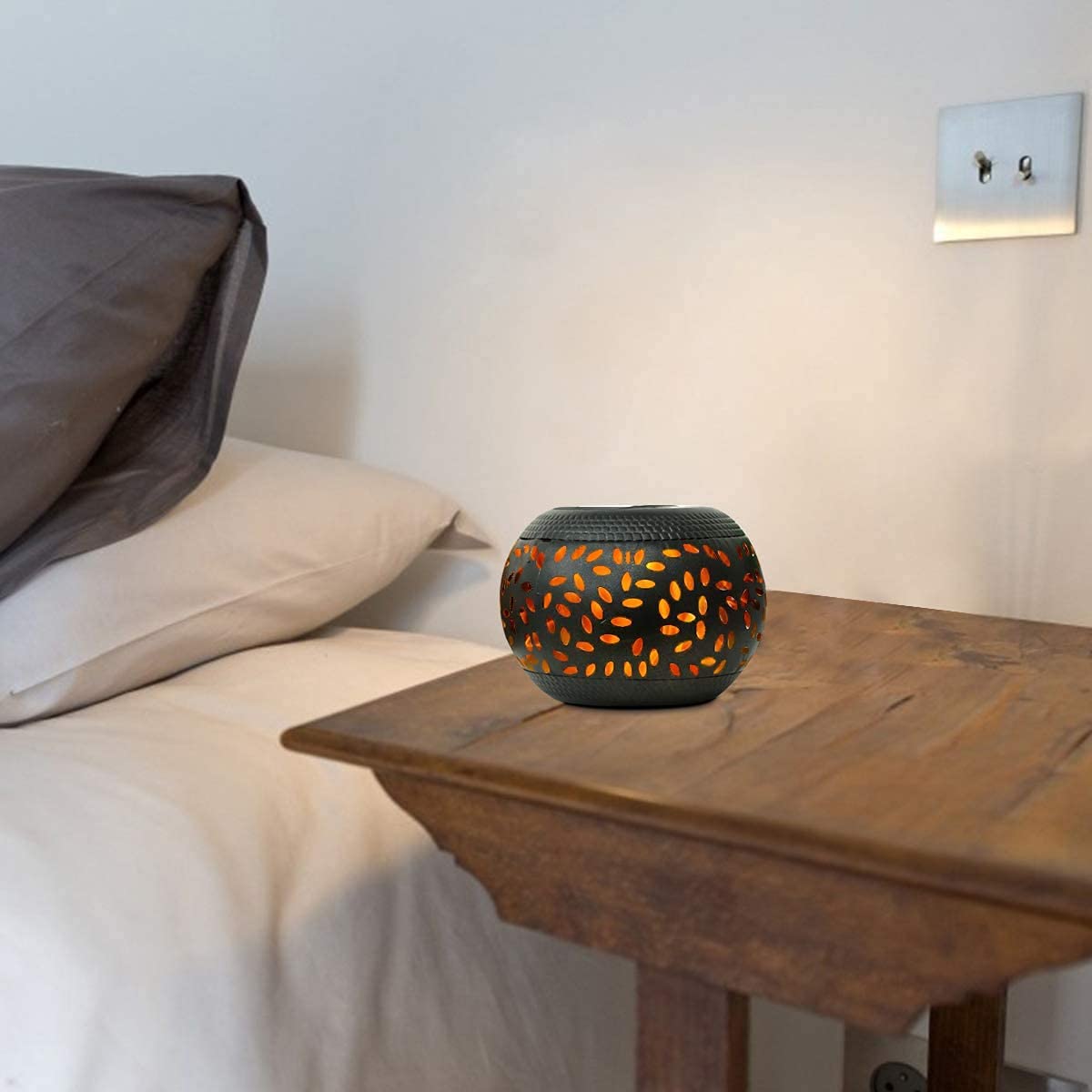 Solar Table Lights Outdoor Waterproof - Dancing Flickering Flame Lamp Black Metal Tabletop Light Solar Powered Decorative Lighti