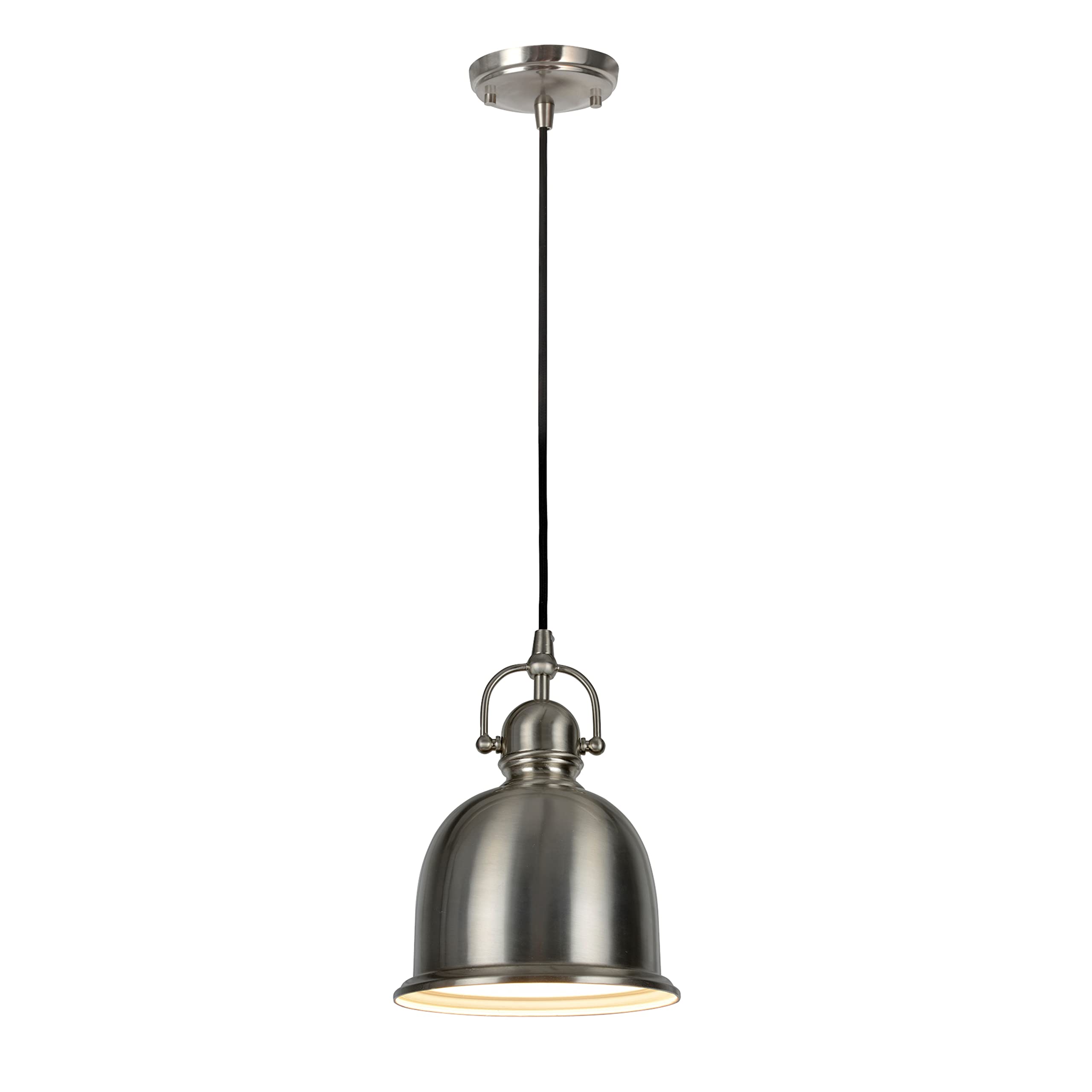 Aspen Creative 61006 Adjustable Mini Pendant Light, Brushed Nickel Metal Shade, 1 Light, 8in Wide