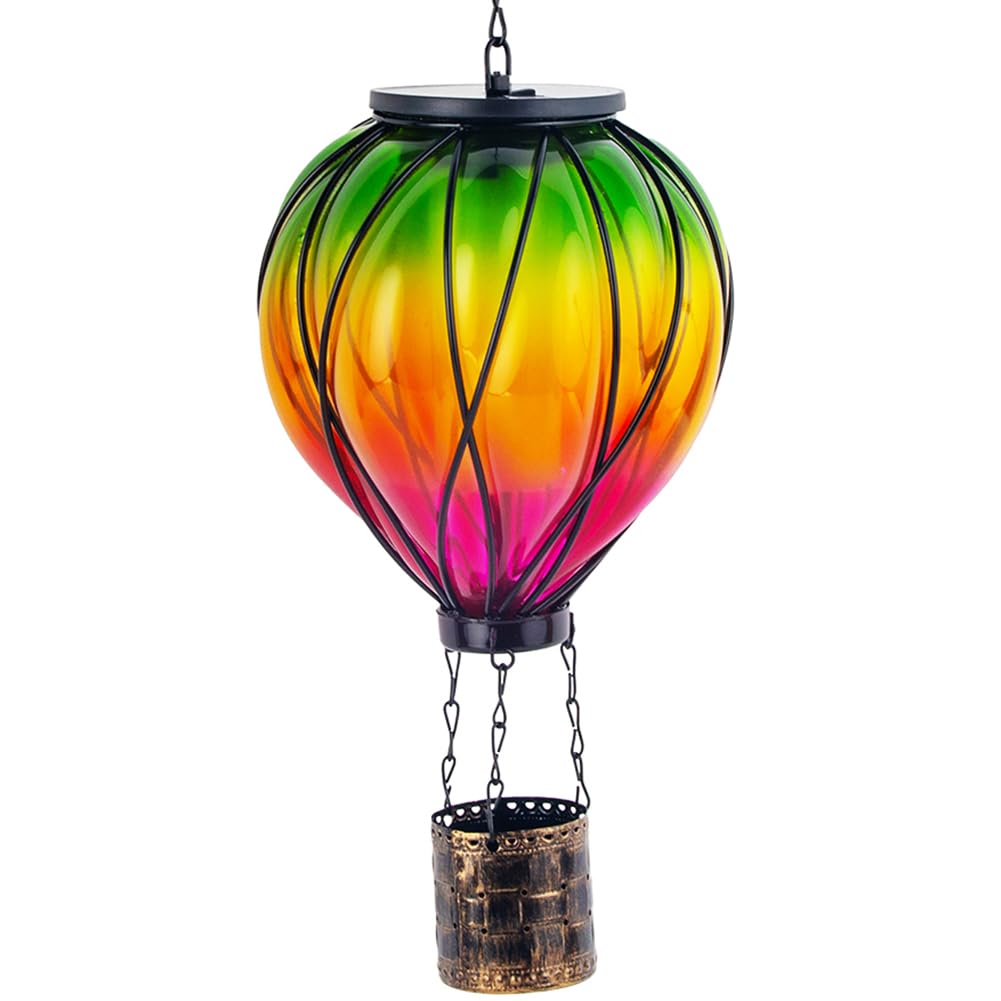 YELENEW Colorful Solar Hot Air Balloon Lantern with Flame Flickering,Garden Decor Glass Hot Air Balloon Solar Lantern Outdoor Wa