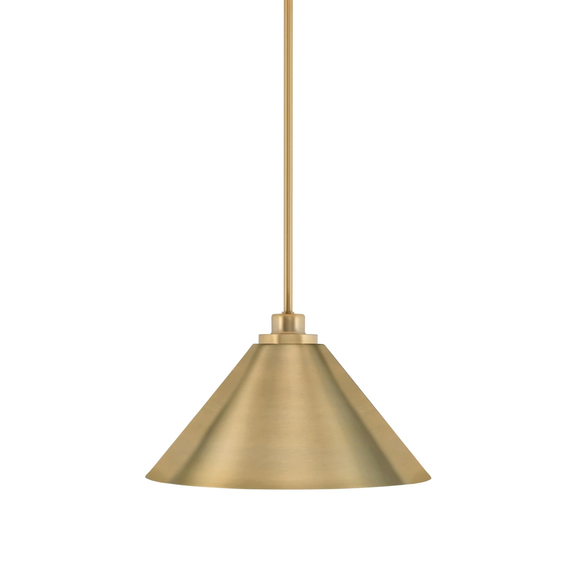 Toltec Lighting Odyssey Mini Pendant, New Age Brass Finish, 14in Cone Metal Shade