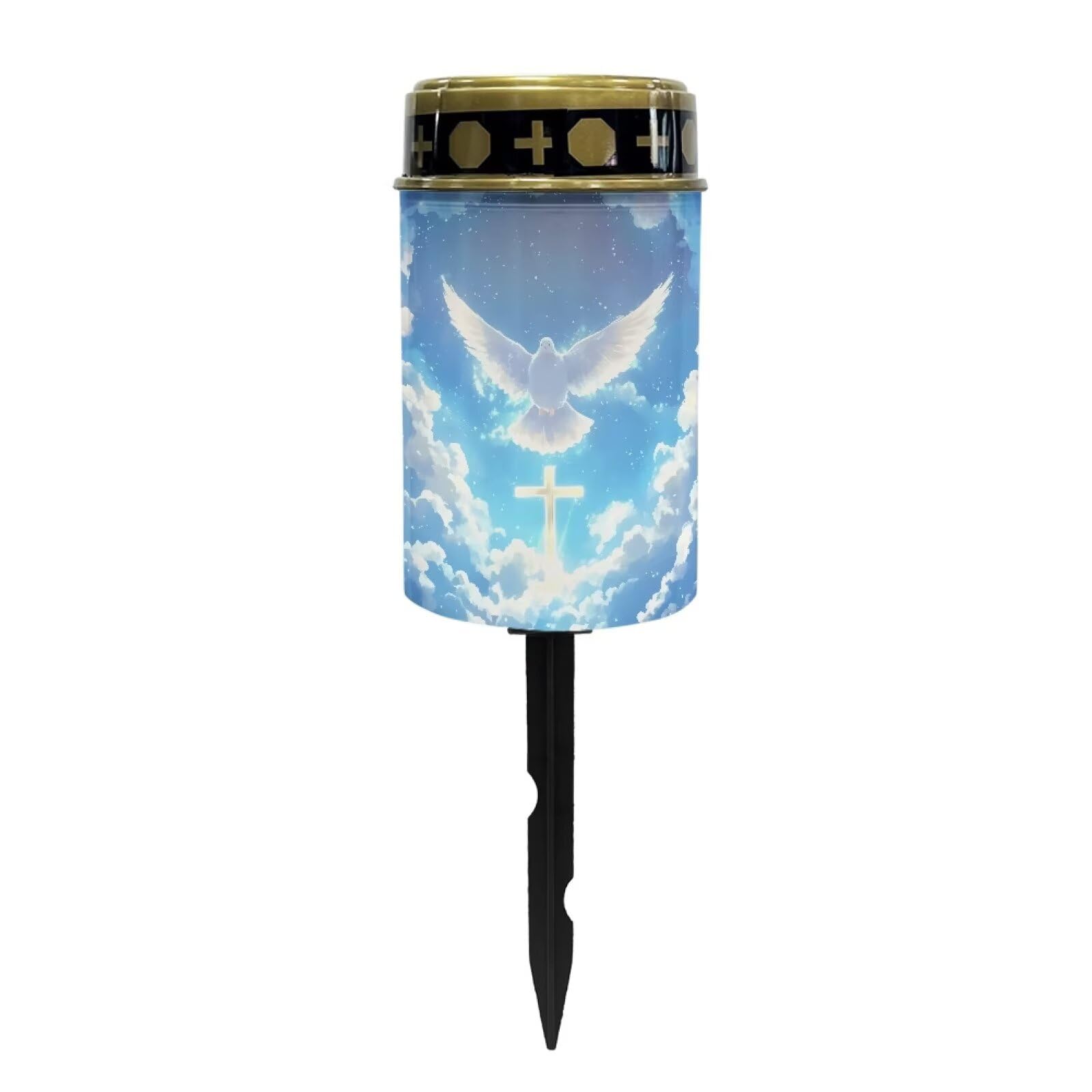 Psesaysky Solar Stake Lights White Bird Cross Memorial Cemetery Decorations Solar Powered Lights for Outside Patio Yard Pathway