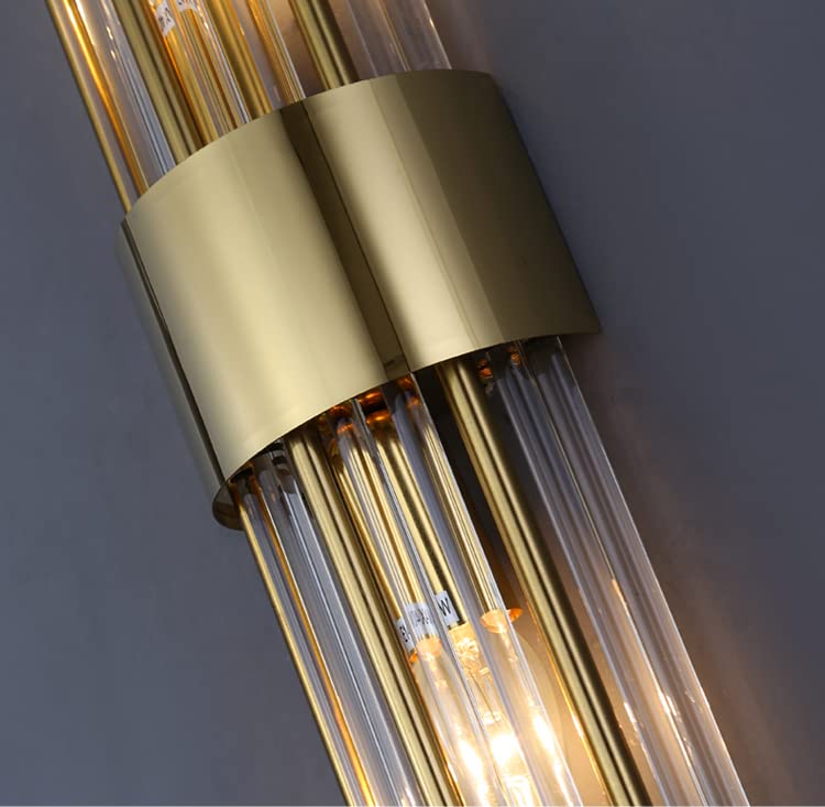 Shawnkey 2-Light Gold Wall Sconce, Modern Brushed Titanium With Clear Glass Crystal For Home Lighting