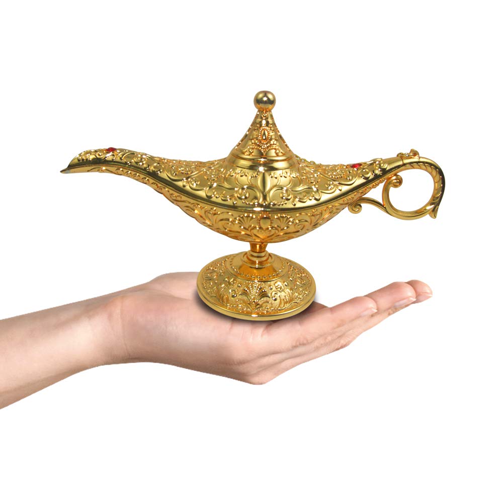 Sunmall Vintage Legend Aladdin Lamp Magic Genie Wishing Light,Collectable Rare Classic Arabian Costume Props Lamp Tabletop Decor Crafts For Home/Wedding Decoration (Gold)
