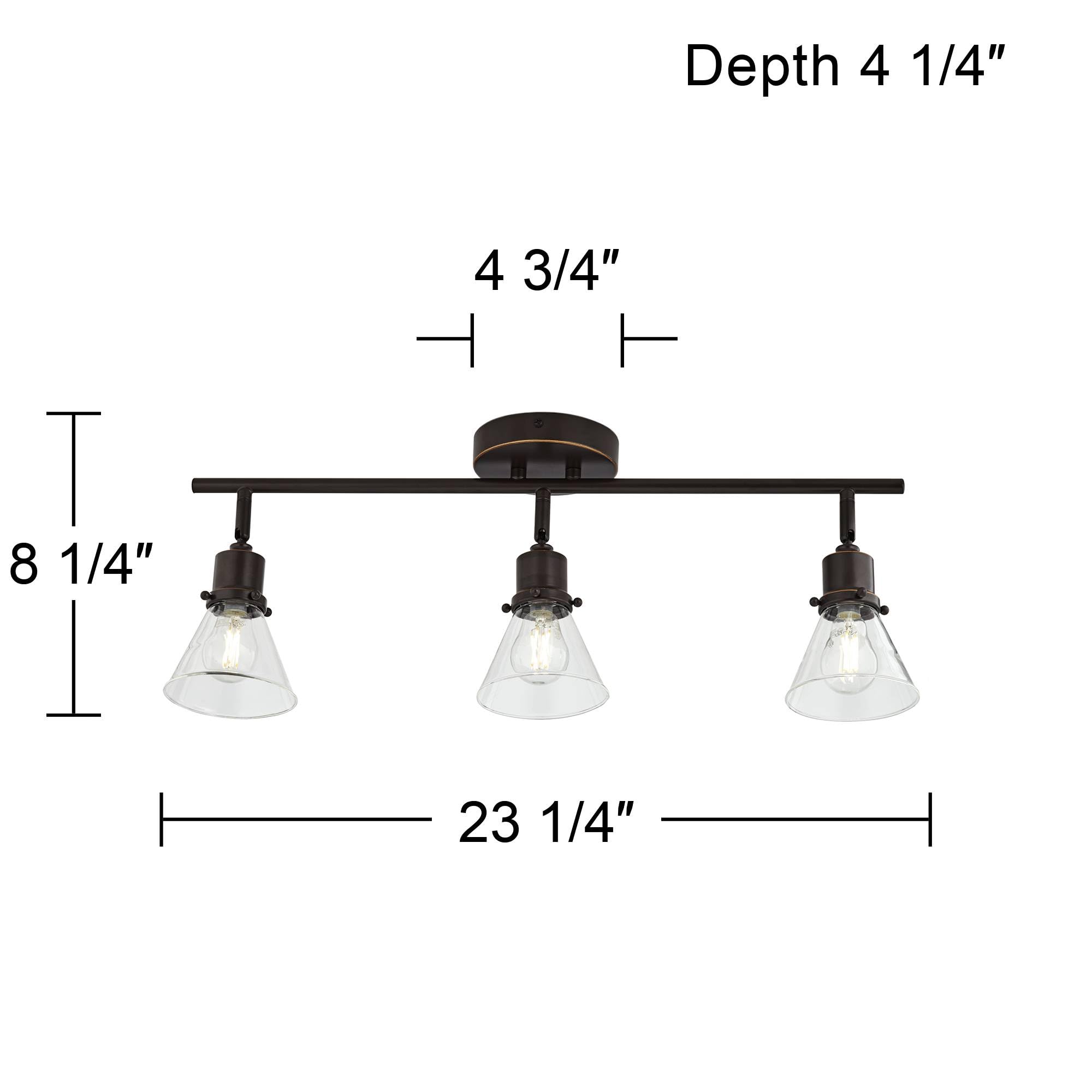Pro Track Leila 3-Head Ceiling Or Wall Track Light Fixture Kit Adjustable Monorail Brown Bronze Finish Clear Glass Farmhouse Rustic Kitchen Bathroom Living Room Dining Hallway House 23 1/4" Wide