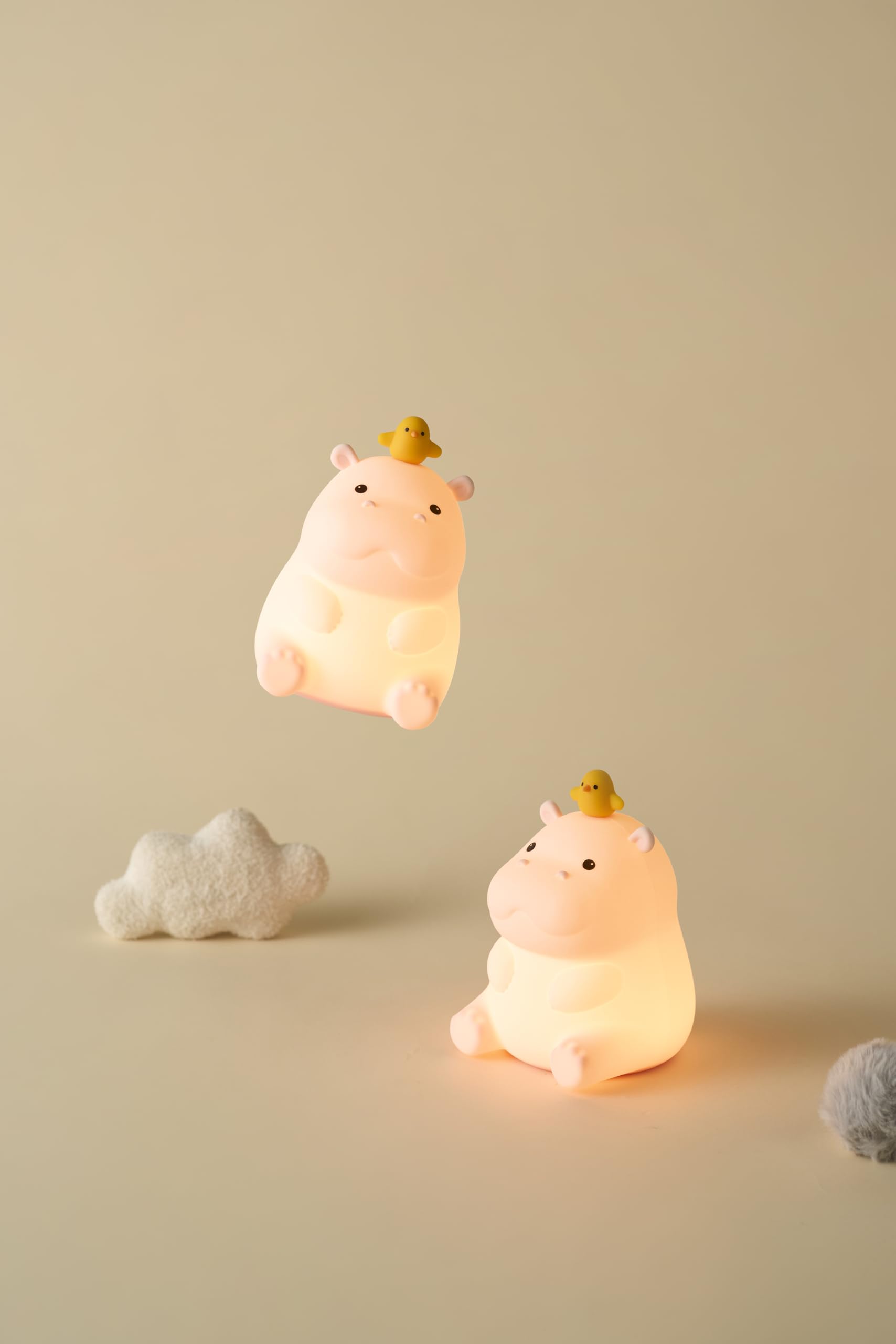 Cute Hippo Night Light  Animal Lamp  Food Grade Silicone  Rechargeable  2 Level Dimmable  Squishy Nursery Nightlight For Desk Decor  Funny Gifts Stuff For Boys Girls Baby  White Elephant Gifts