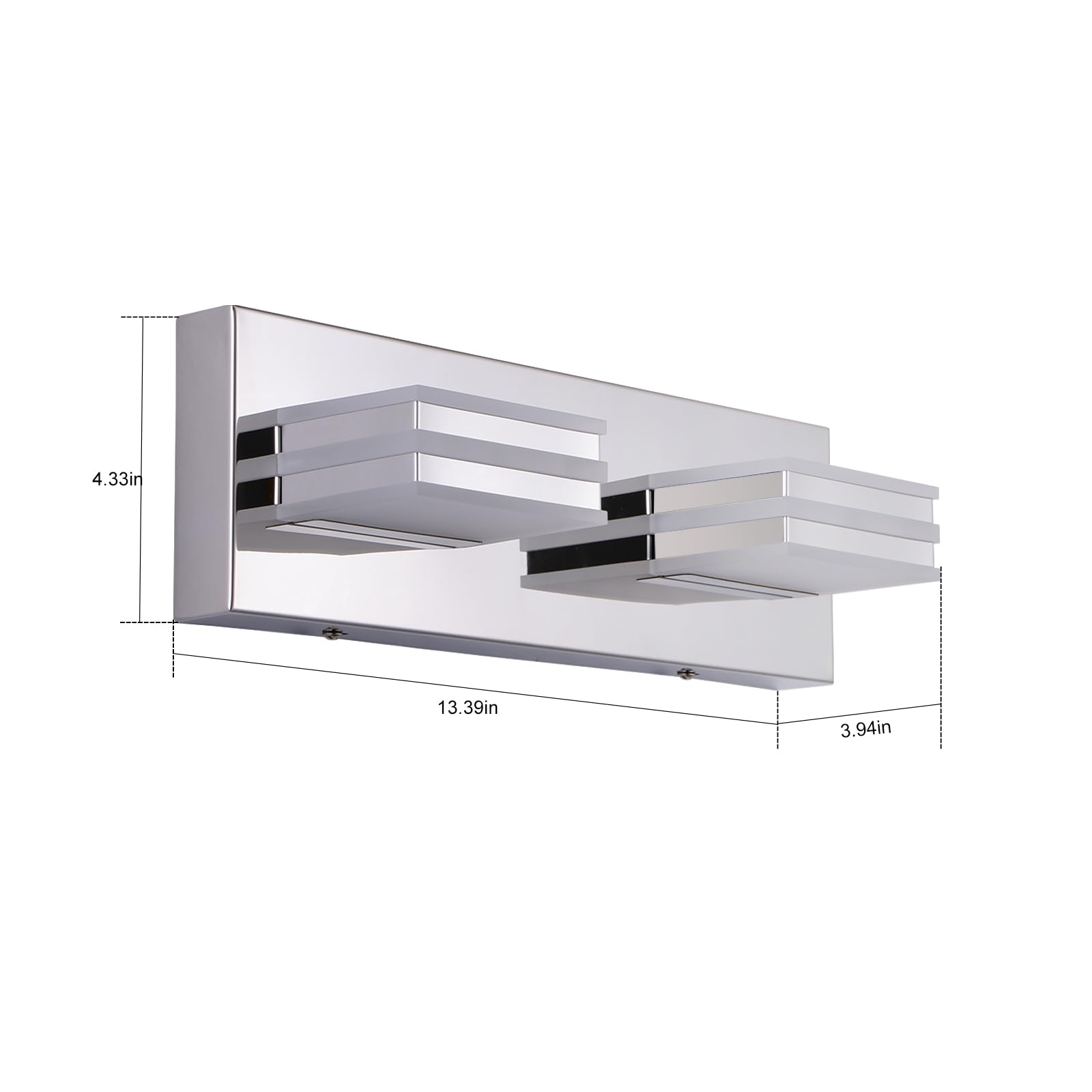 yumcrelect LED Vanity Light Bar 2-Light Acrylic Bathroom Fixtures 12W Chrome 14 Inch Model 6210