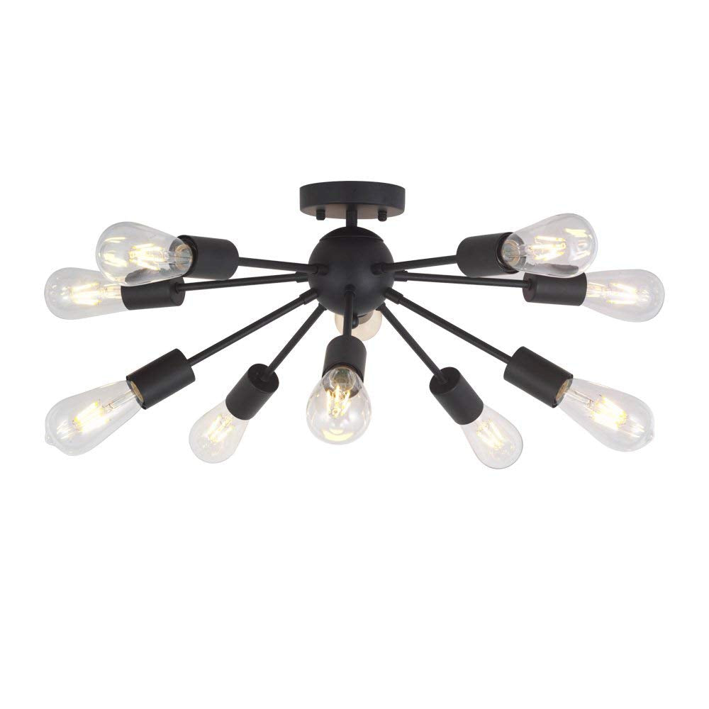 Bonlicht 10-Light Sputnik Chandelier Black Mid Century Modern Ceiling Light Vintage Industrial Starburst Chandelier For Kitchen