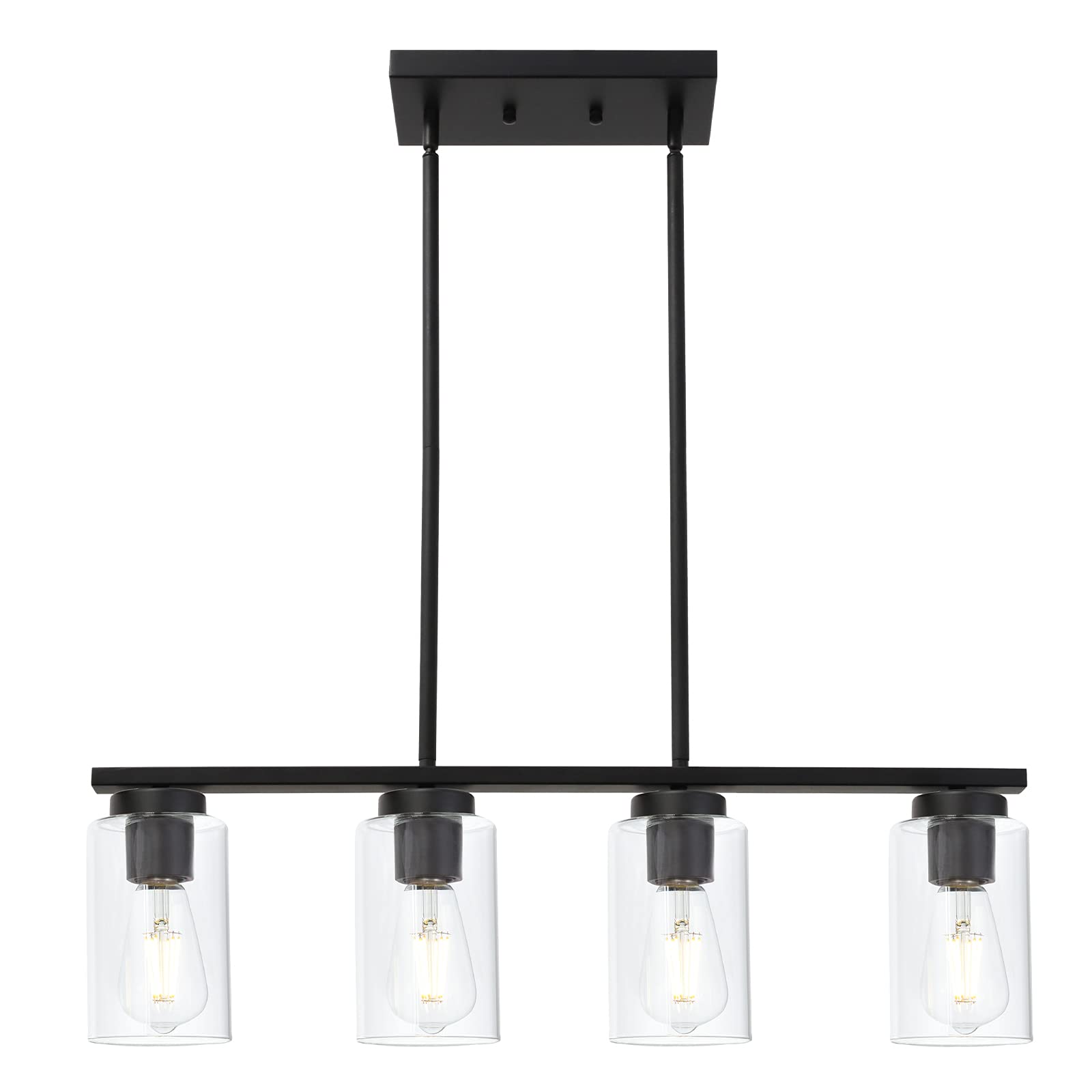TODOLUZ Black Pendant Light Fixture, 4-Lights Clear Glass Shades, Ideal for Kitchen Island or Dining Room