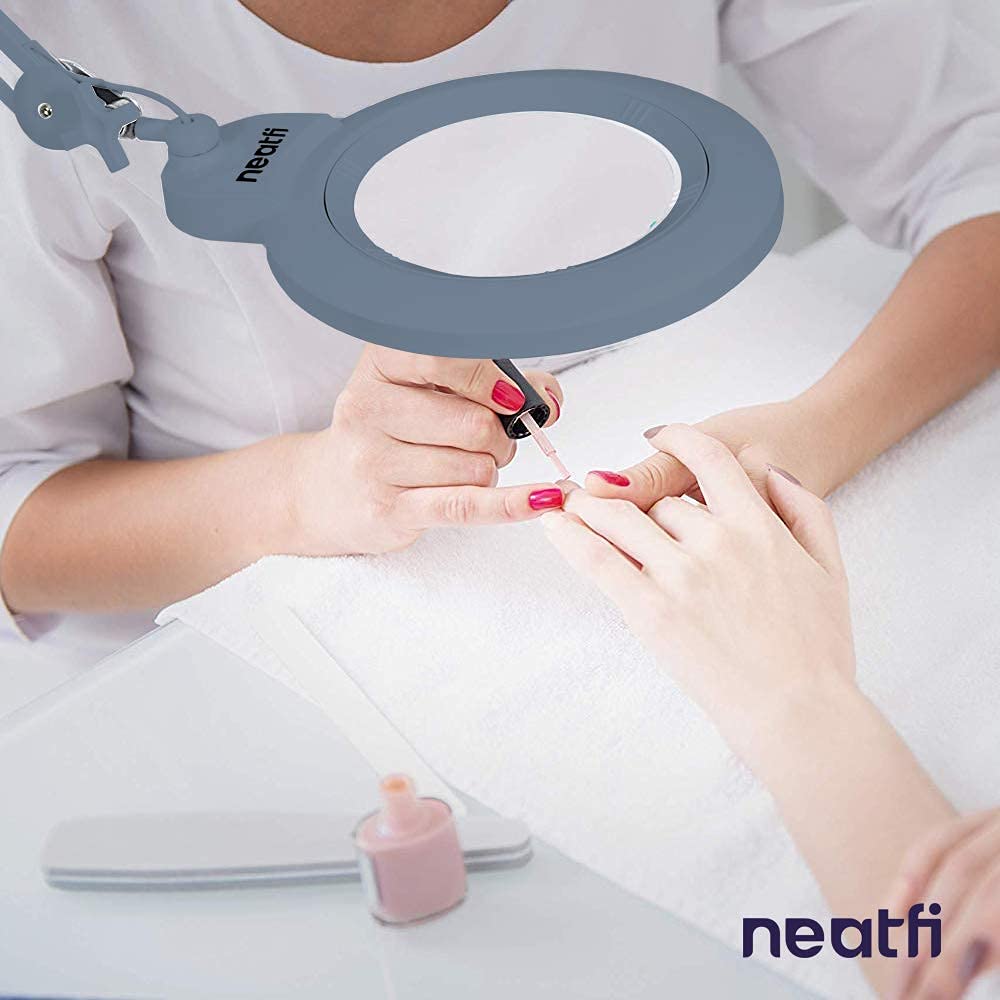 Neatfi Xl Bifocal Led Magnifying Lamp, 5D/20D, 7-Inch Lens, Dimmable, Gray, Adjustable Arm, Model 9006Led-178