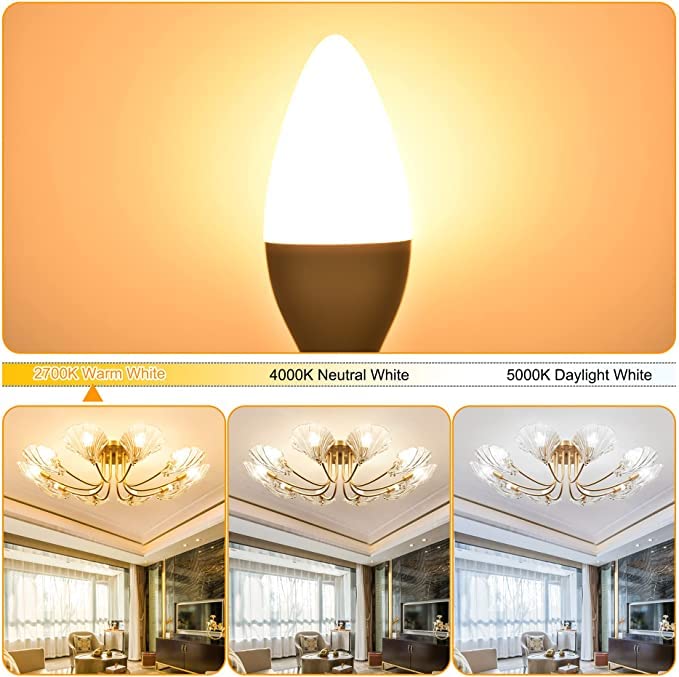 Comzler 8 Pack Candelabra Led Light Bulbs E12 Base 60 Watt Equivalent, 2700K Warm White B11 Chandelier E12 Small Base Type B Lig