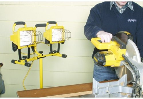 Coleman Cable Designers Edge L14SLED 1000W Adjustable Twin Head Halogen Work Light with Stand - Perfect for Indoor/Outdoor Use