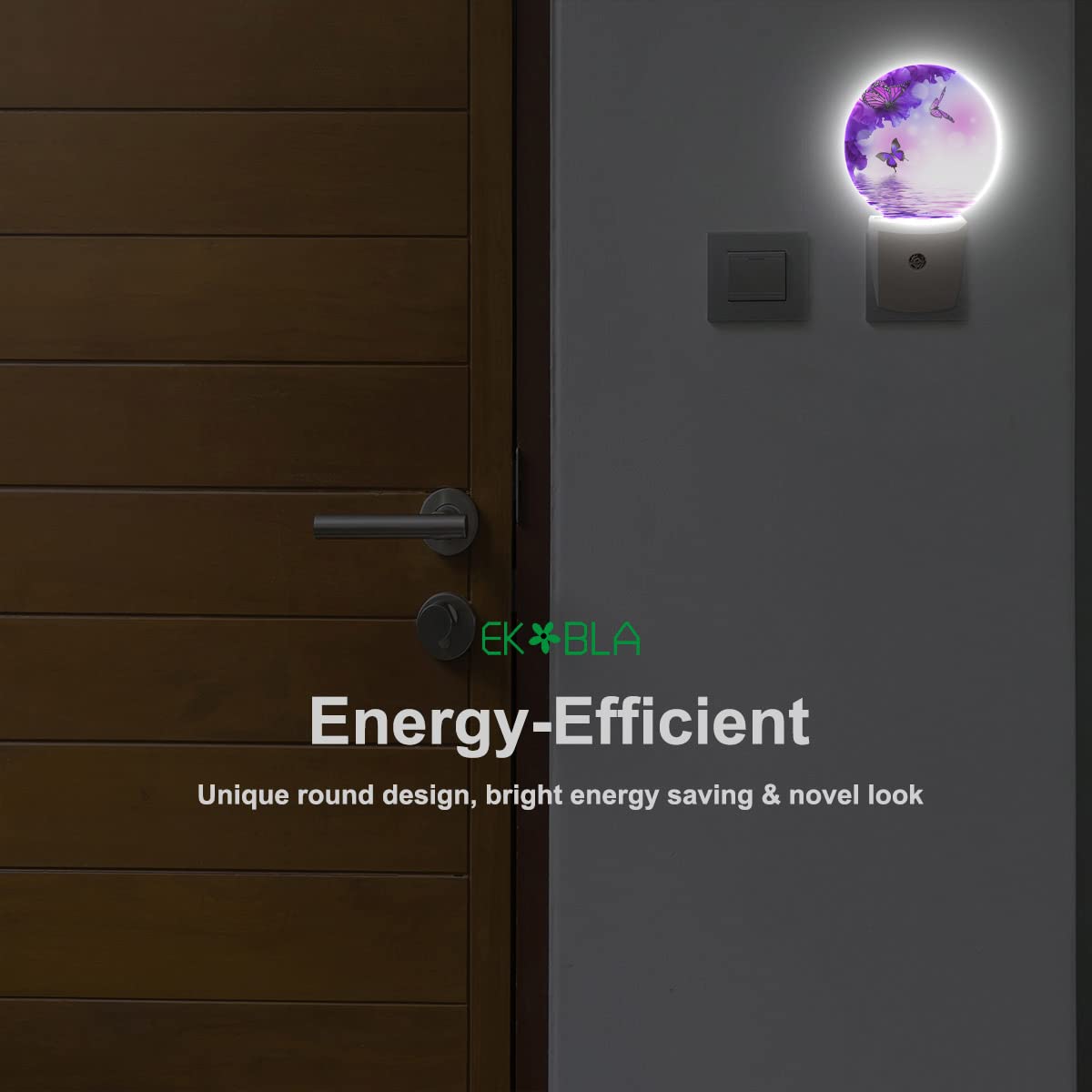 Ekobla Flower Butterfly Night Light - Purple Led Wall Plug-In Nightlights With Auto Sensor  Dusk To Dawn Lighting For Bedroom & Nursery (0.5W Sleep-Friendly Glow)