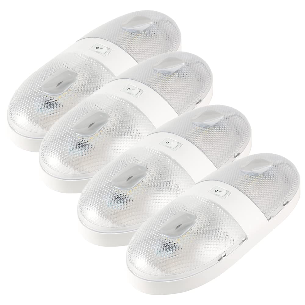 Lumitronics Rv 12V Double Led Ceiling Dome Light - On/Off Switch - Removable Lenses (4-Pack)