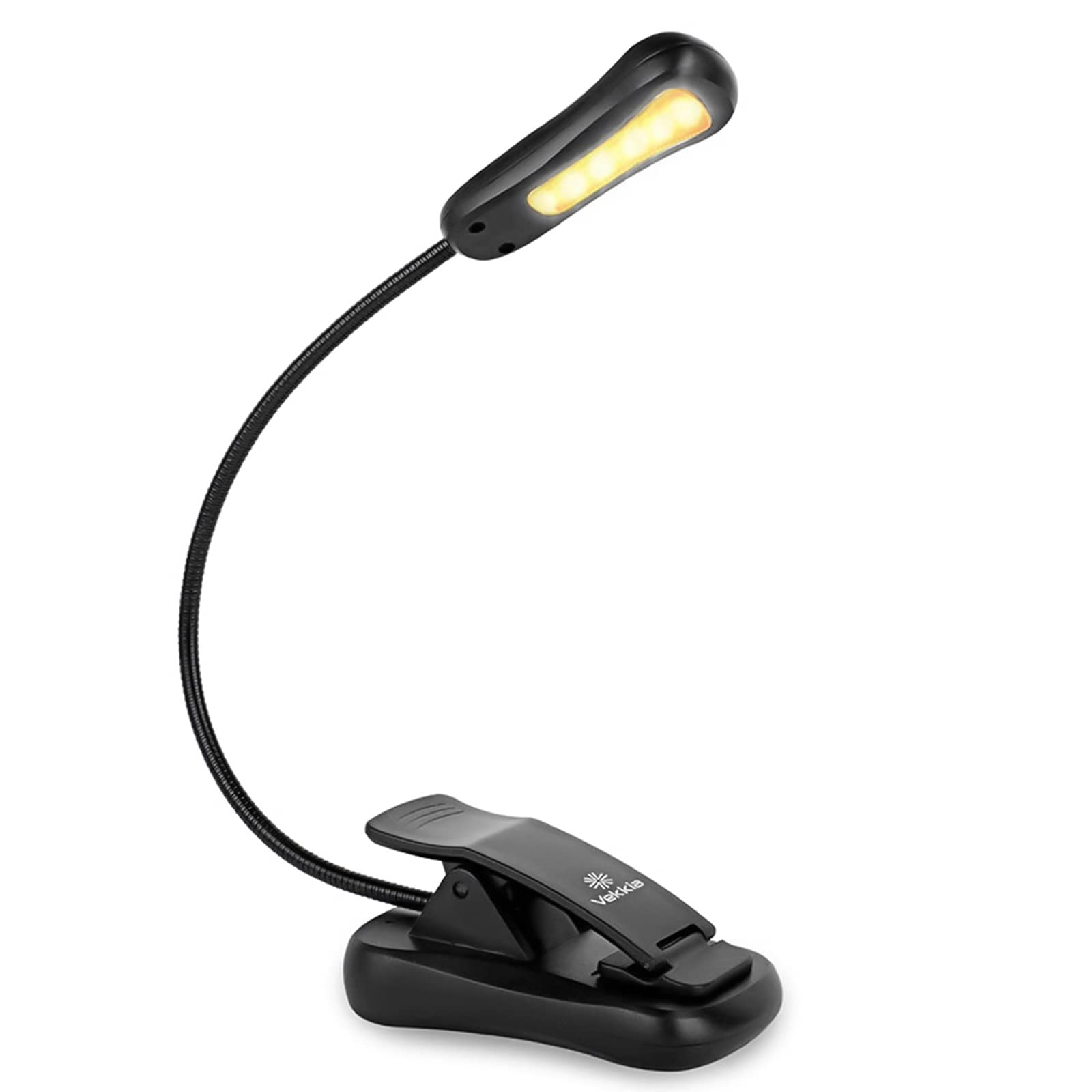 Vekkia Rechargeable LED Book Light, Clip-On, 3000K, 4.1x3.6x1.8 in, Plastic, B-Black, Model BK-07