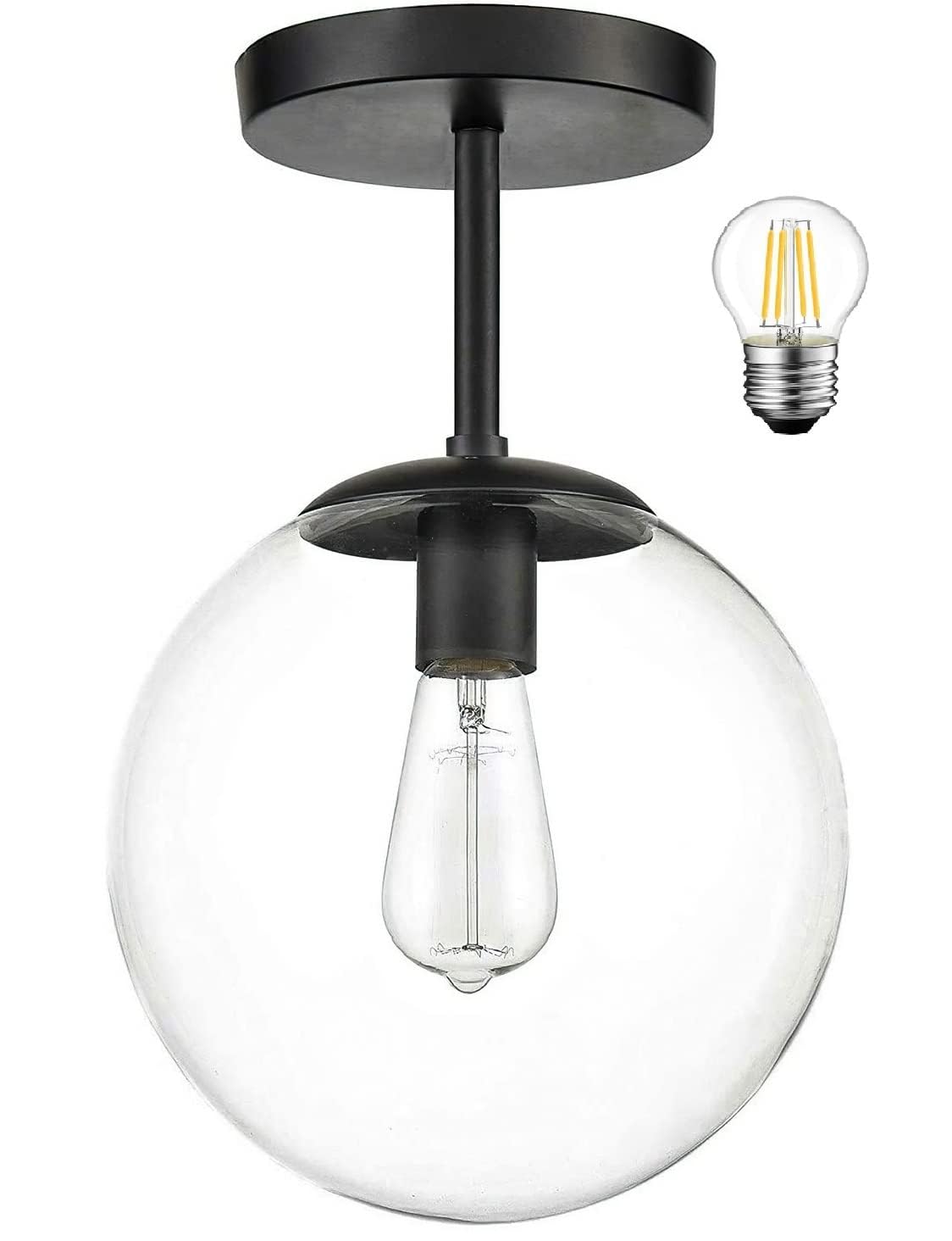 Koko&Yukina Mid Century Modern Black Globe Ceiling Light Fixture, Clear Glass, 1-Light, 6&quot;
