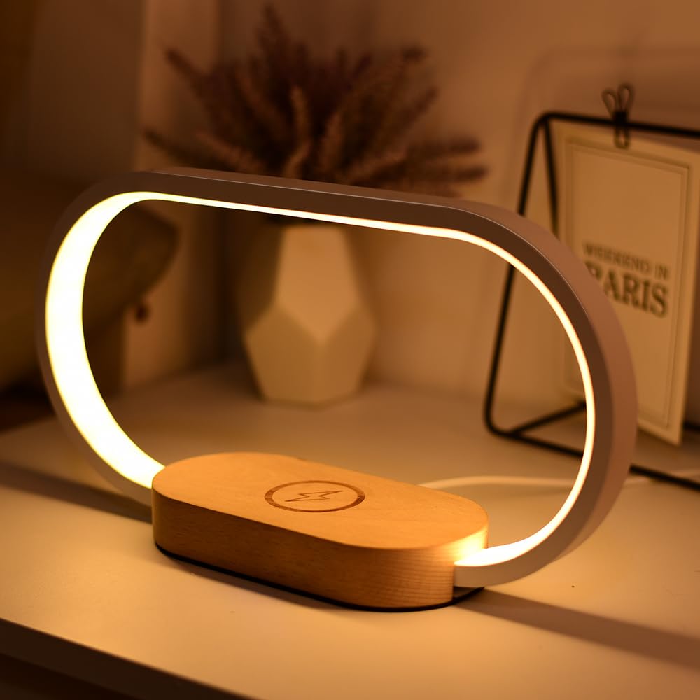 Donewin Wireless Charging Bedside Lamp With Usb Charging Port enhanced Wooden Nightstand Light For Bedroom Nursery Lamp Touch-Control Desk Lamp Ideal Gift Choice Stepless Dimming& 3 Color Temps