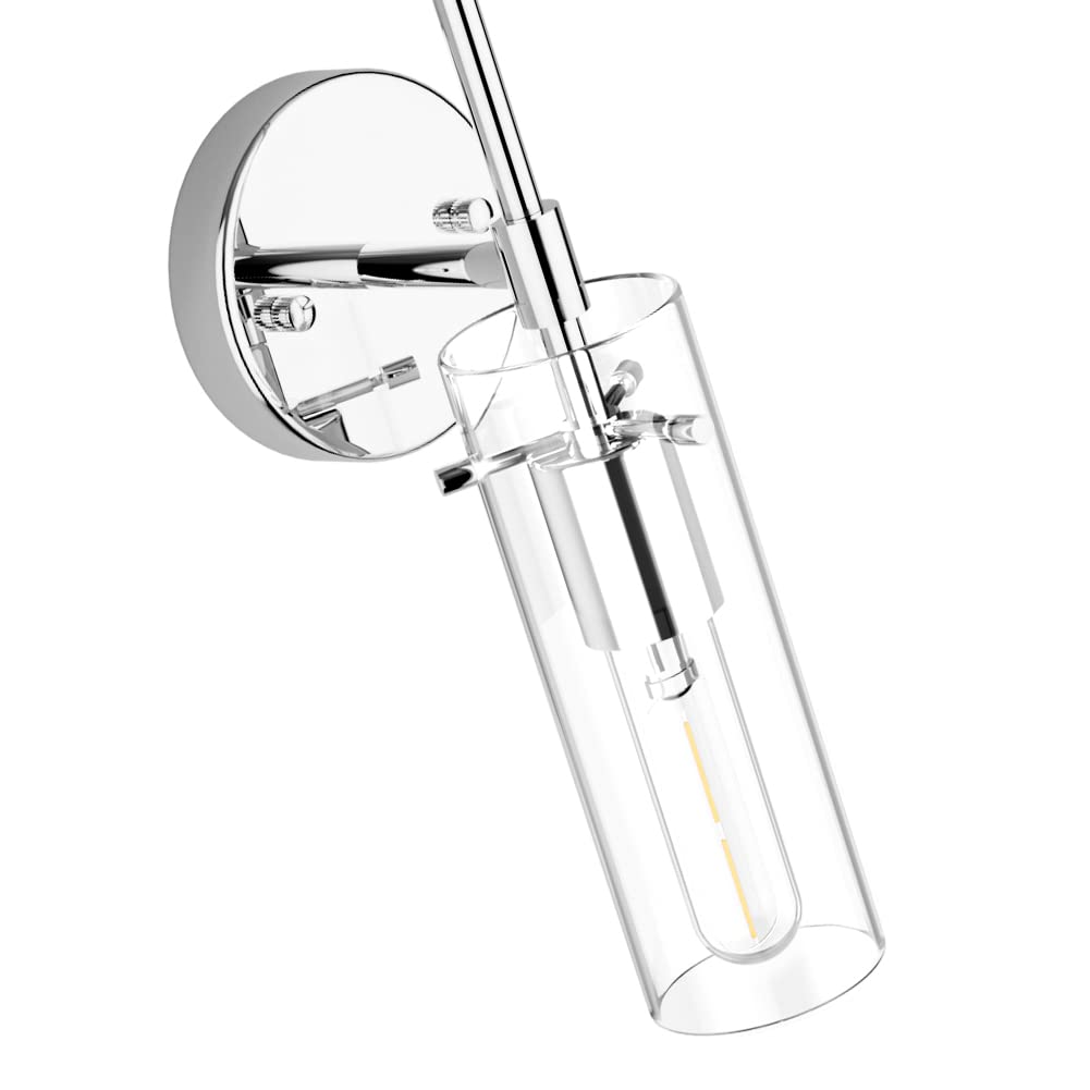 Modern Wall Sconce Set of 2, Chrome Sconce Wall Lighting, Modern Bathroom Vanity Light Fixtures, Metal Wall Sconce with Clear Gl
