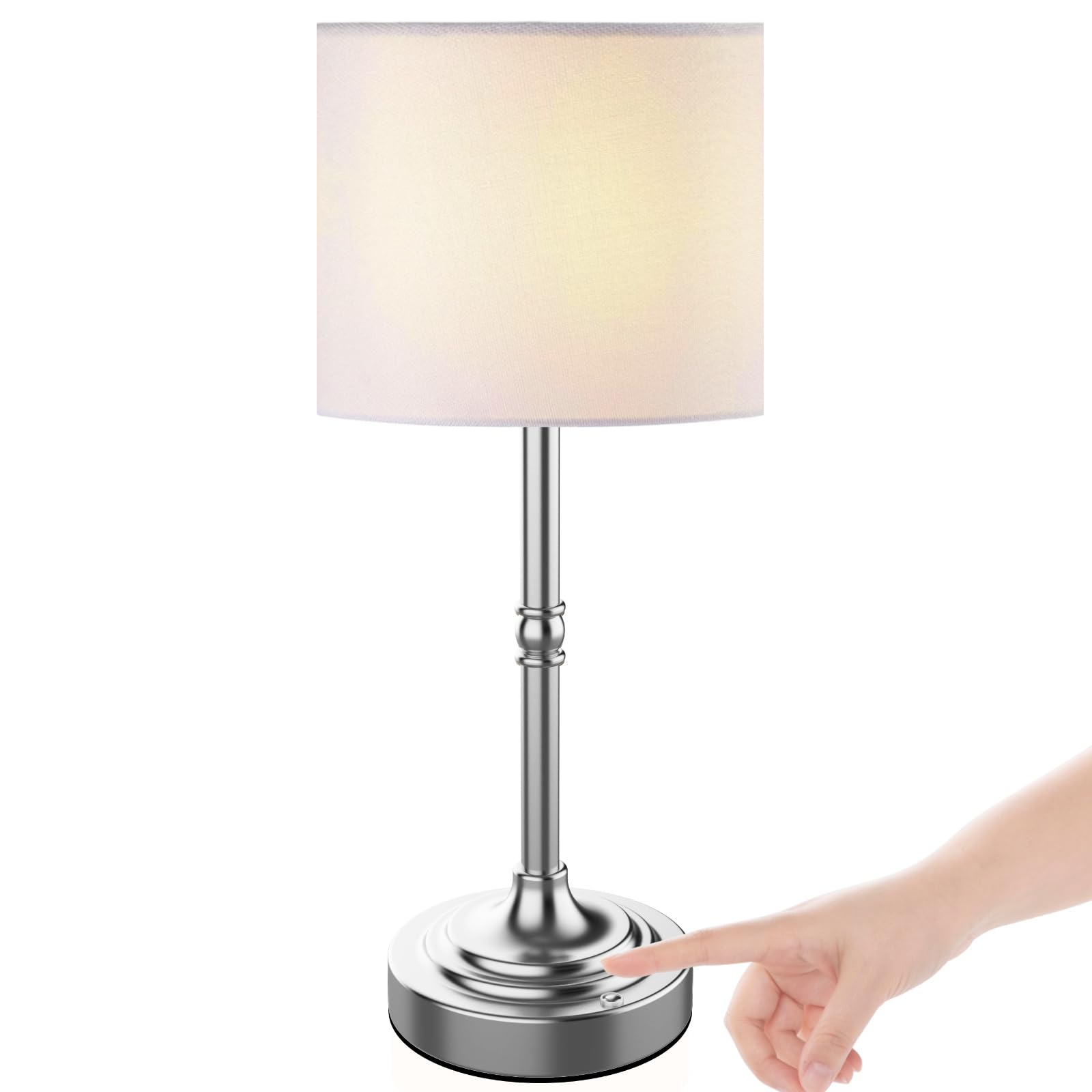 focondot Rechargeable Table Lamp, Wireless LED, Stepless Dimmable, Silver, Model N3