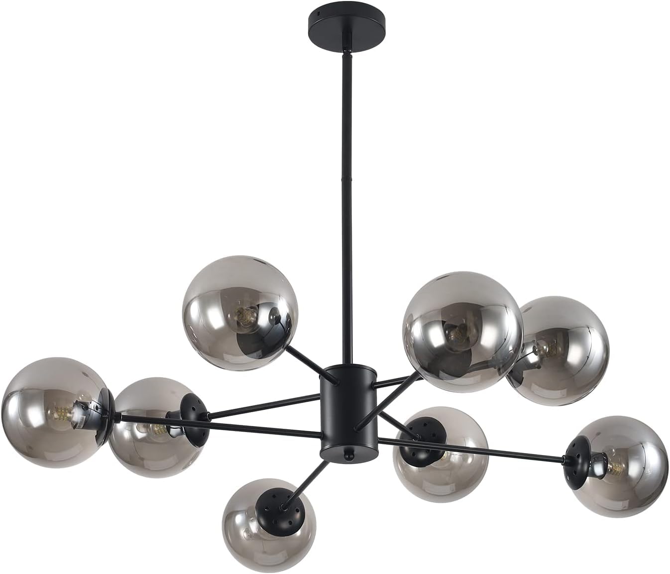 KCO Lighting Modern Glass Globe Sputnik Chandelier 8-Light Mid Century Black Sputnik Chandelier Pendant Light Fixture Farmhouse 