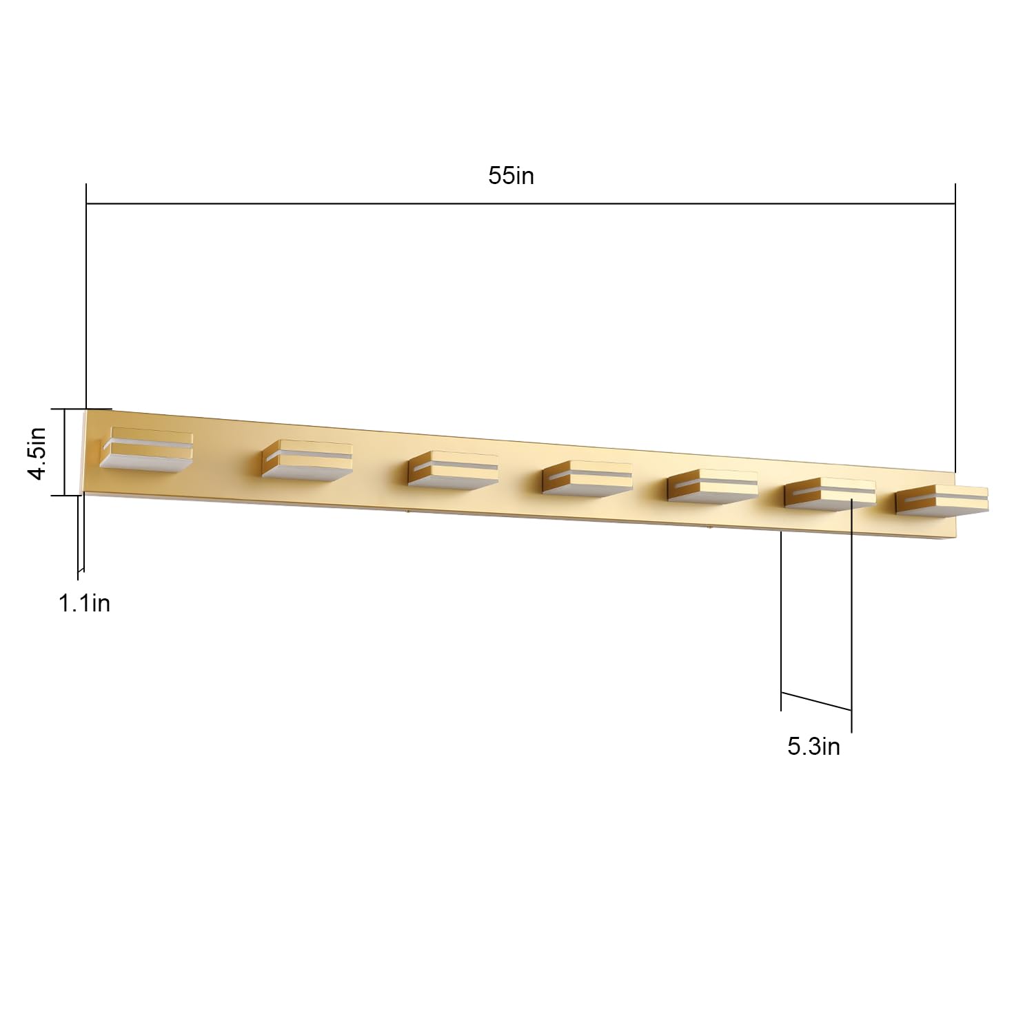 SineRise LED Bathroom Vanity Light Fixture, 7-Light, 55-Inch, Dimmable, Gold, Stainless Steel, Model H0001-53