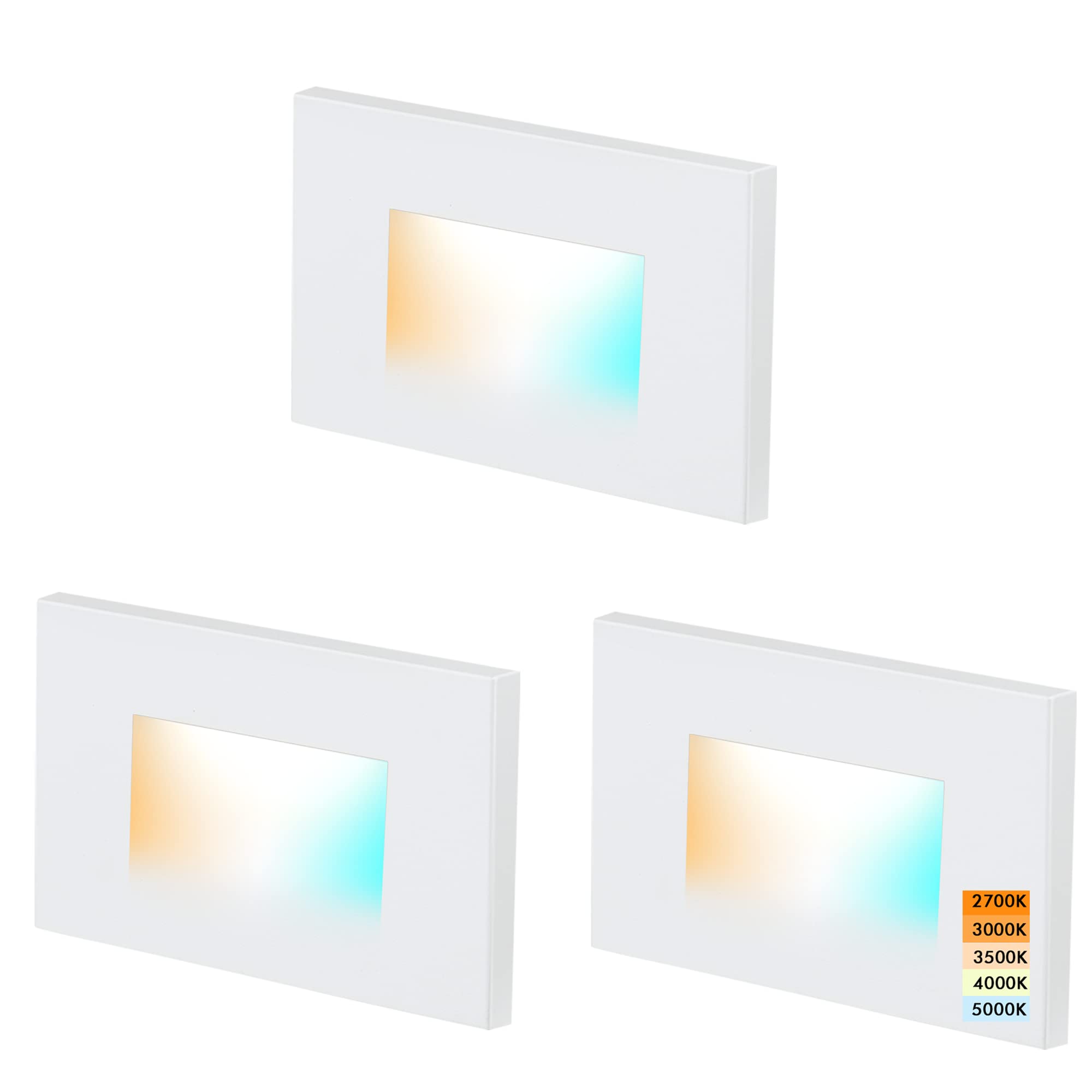 CLOUDY BAY 120V 5CCT Dimmable LED Indoor Outdoor Step Light,2700K/3000K/3500K/4000K/5000K,Stair Light,White,Pack of 3