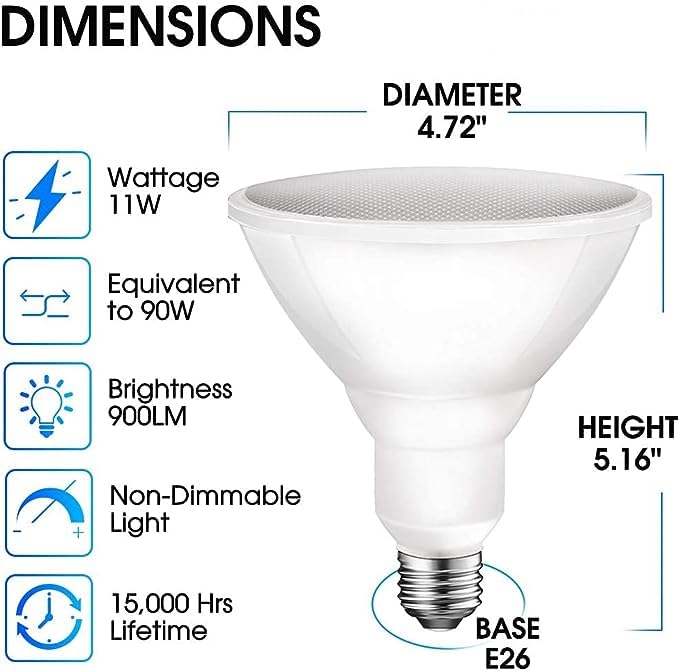 Energetic Par38 Led Flood Outdoor Light Bulb, 5000K Daylight, 90 Watt Equivalent (11W), Wet Rated, 900Lm, E26 Base, Non-Dimmable, Ul, 12 Pack