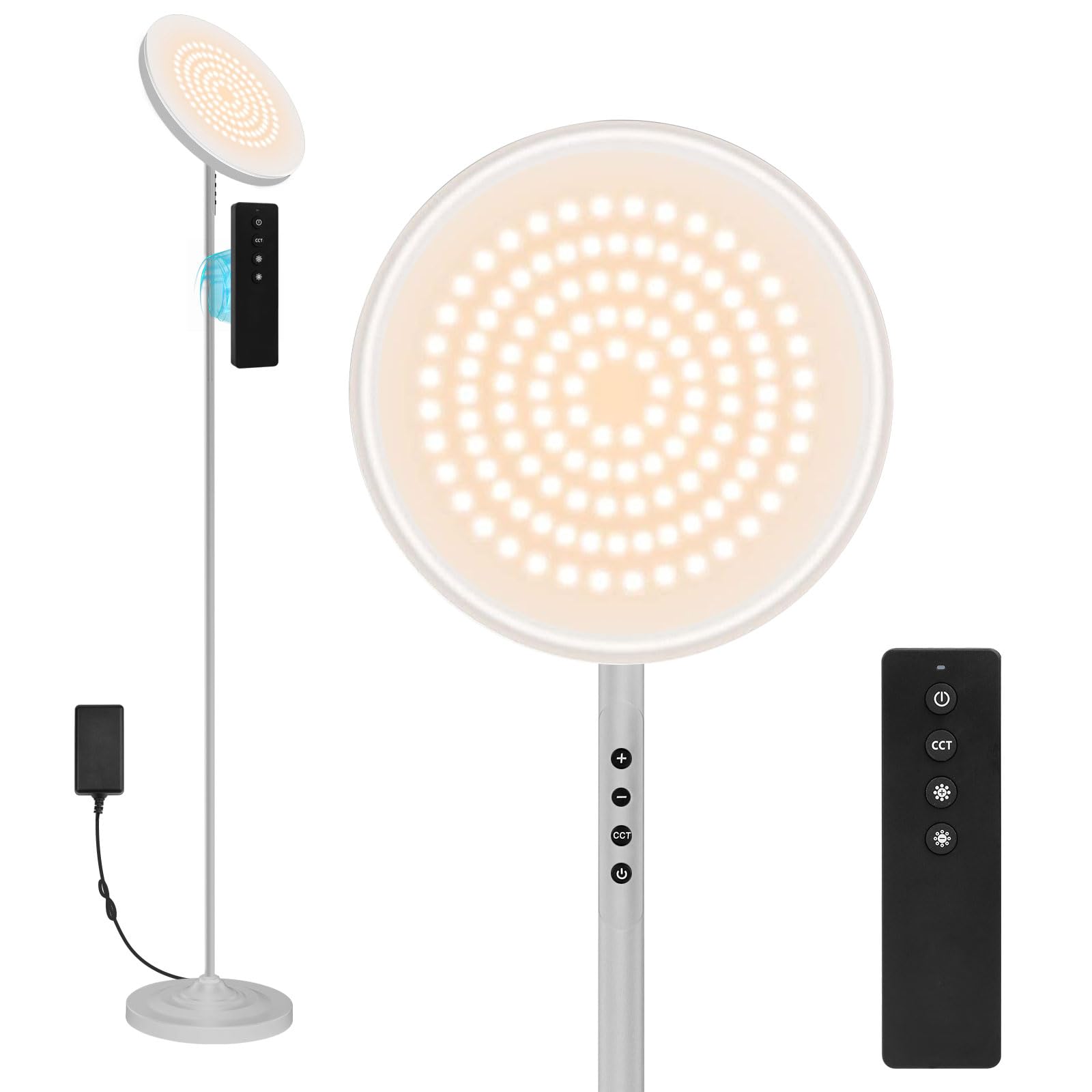 hanaking Floor Lamp, 36W/3600LM, Remote Control, Stepless Color & Brightness Adjustment, Silvery Grey, Model MF30002