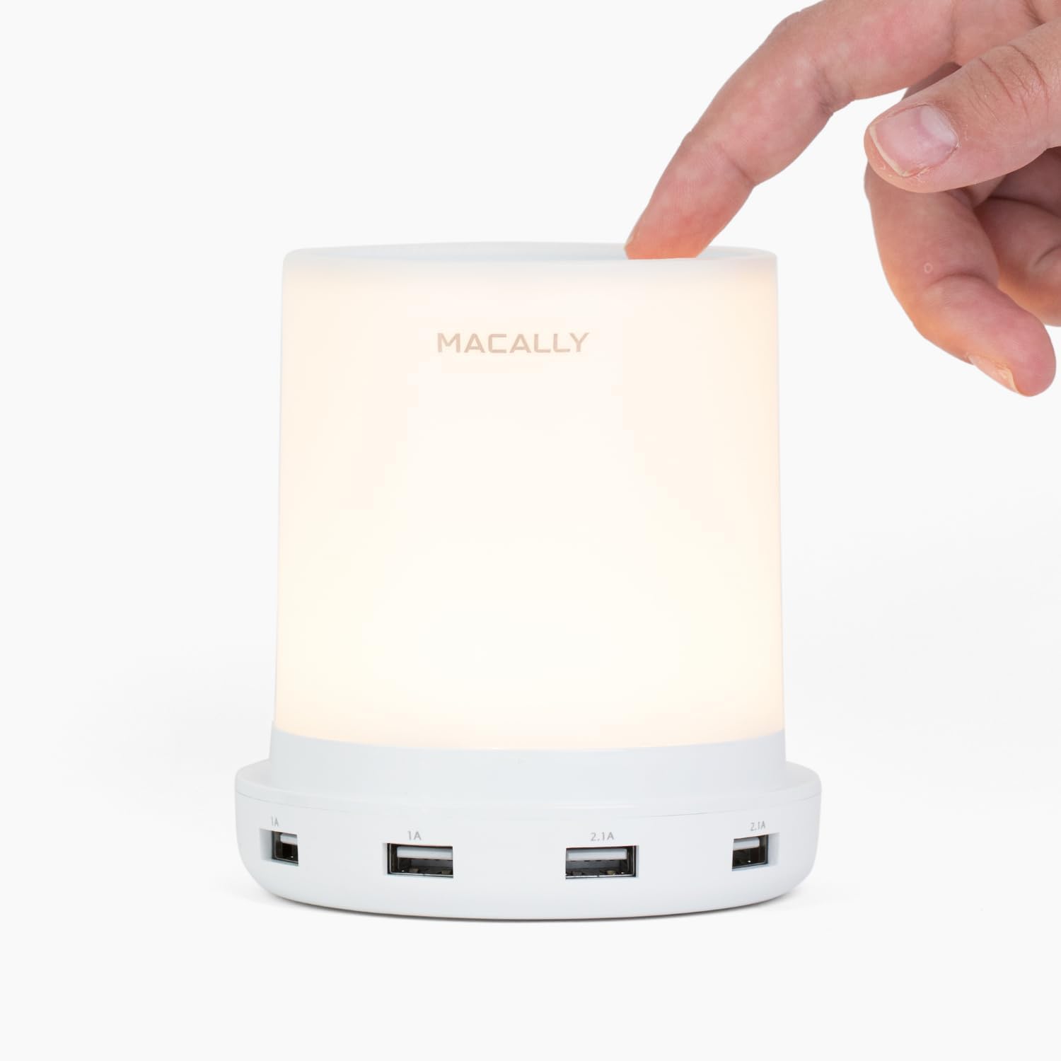 Macally Small Touch Lamp with USB Port - 3 Way Dimmable - Plastic - 4X USB A - White - Model LAMPCHARGE