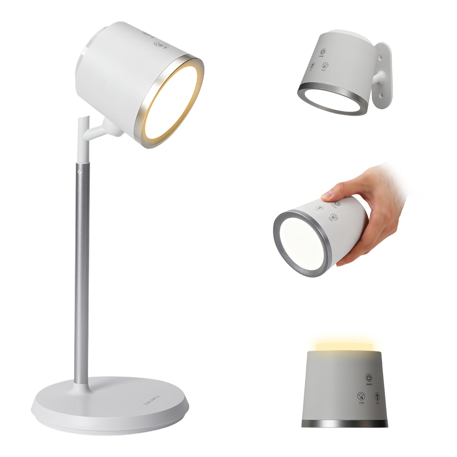 YULINKCO Rechargeable LED Desk Lamp, Magnetic Wall Mount LED Light, Dimmable Cordless Reading Lamp with Adjustable Brightness & 