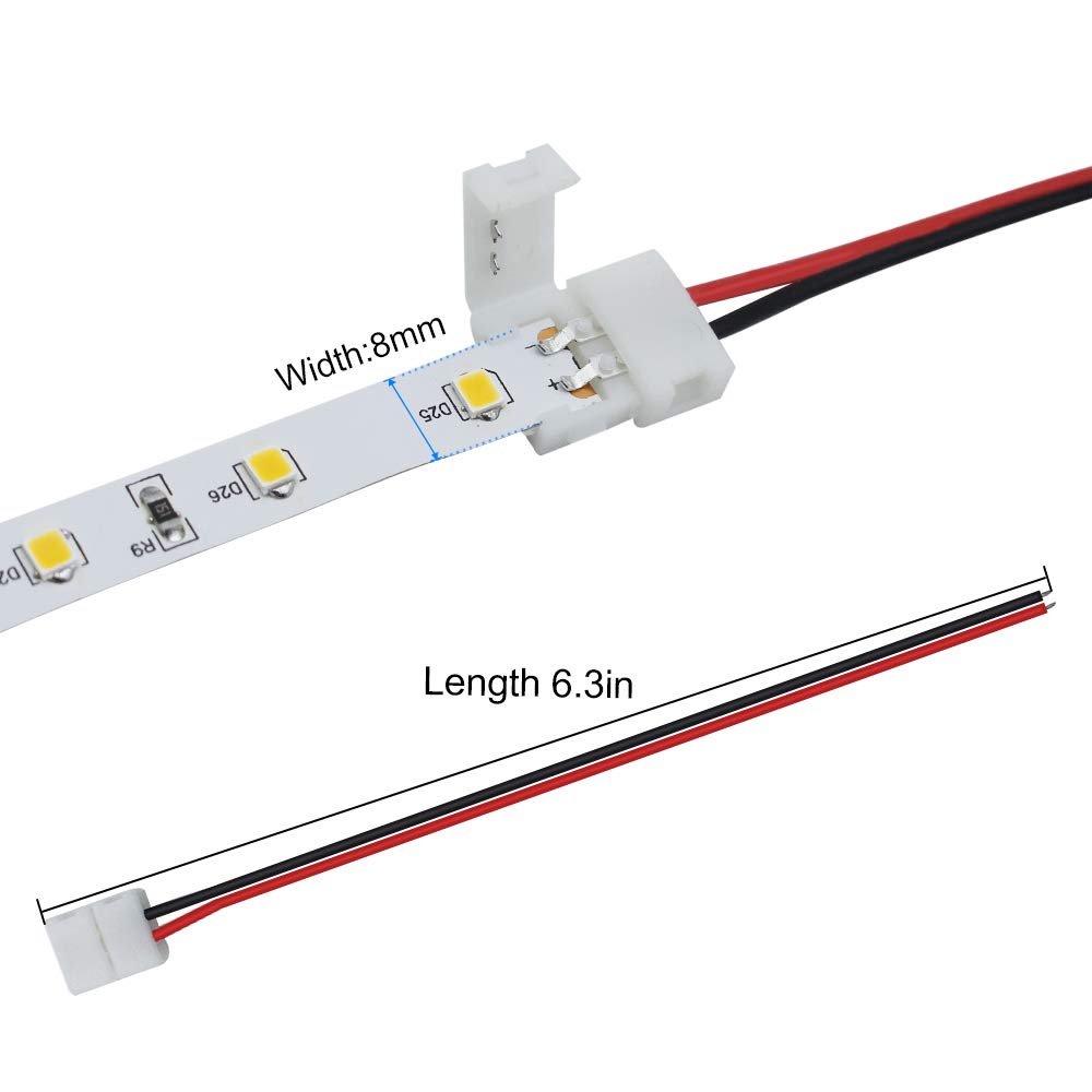 Lightingwill 10Pcs Pack Strip Wire Solderless Snap Down 2Pin Conductor Led Strip Connector For 8Mm Wide 3528 2835 Single Color F