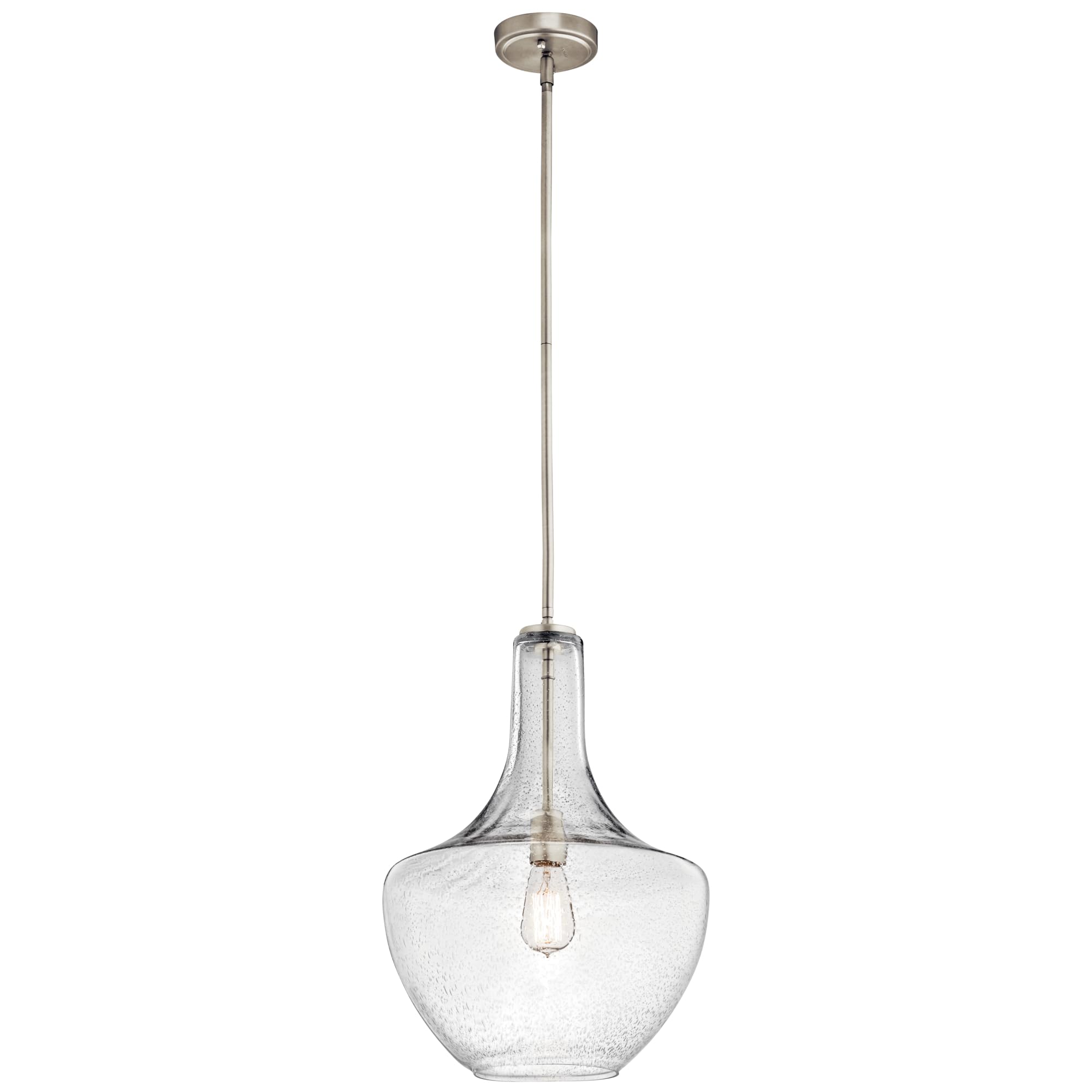 Kichler Everly 19.75 Kitchen Bell Pendant In Brushed Nickel, 1-Light Clear Seeded Glass Pendant Light, (19.75 H X 13.75 W), 4204