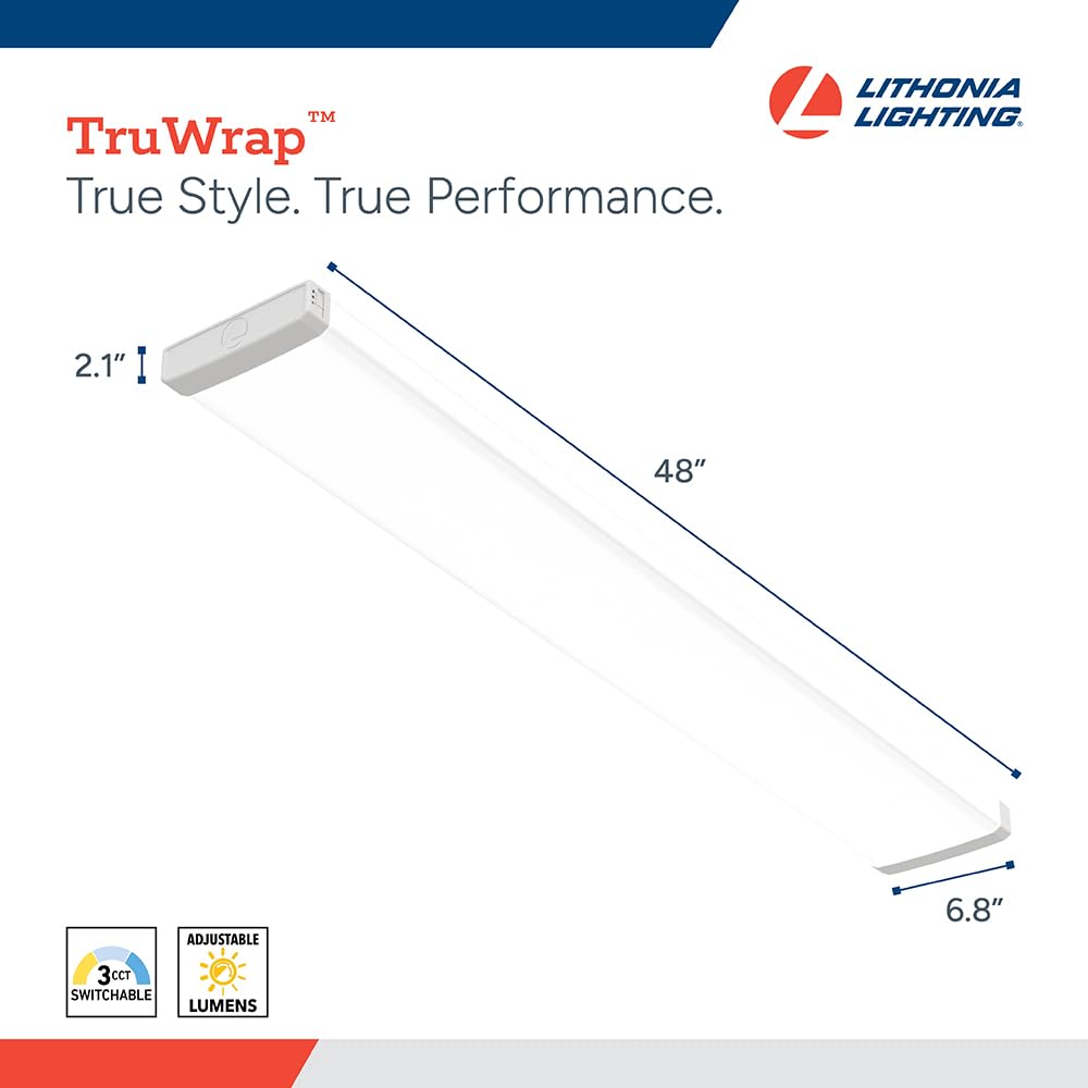 Lithonia Lighting Truwrap 4 Foot Led Ceiling Light Fixture  Low-Profile Wraparound Led Shop Light  Adjustable Lumens  Selectable Warm White/Cool White/Daylight Color  Flat Diffuser  Narrow Width