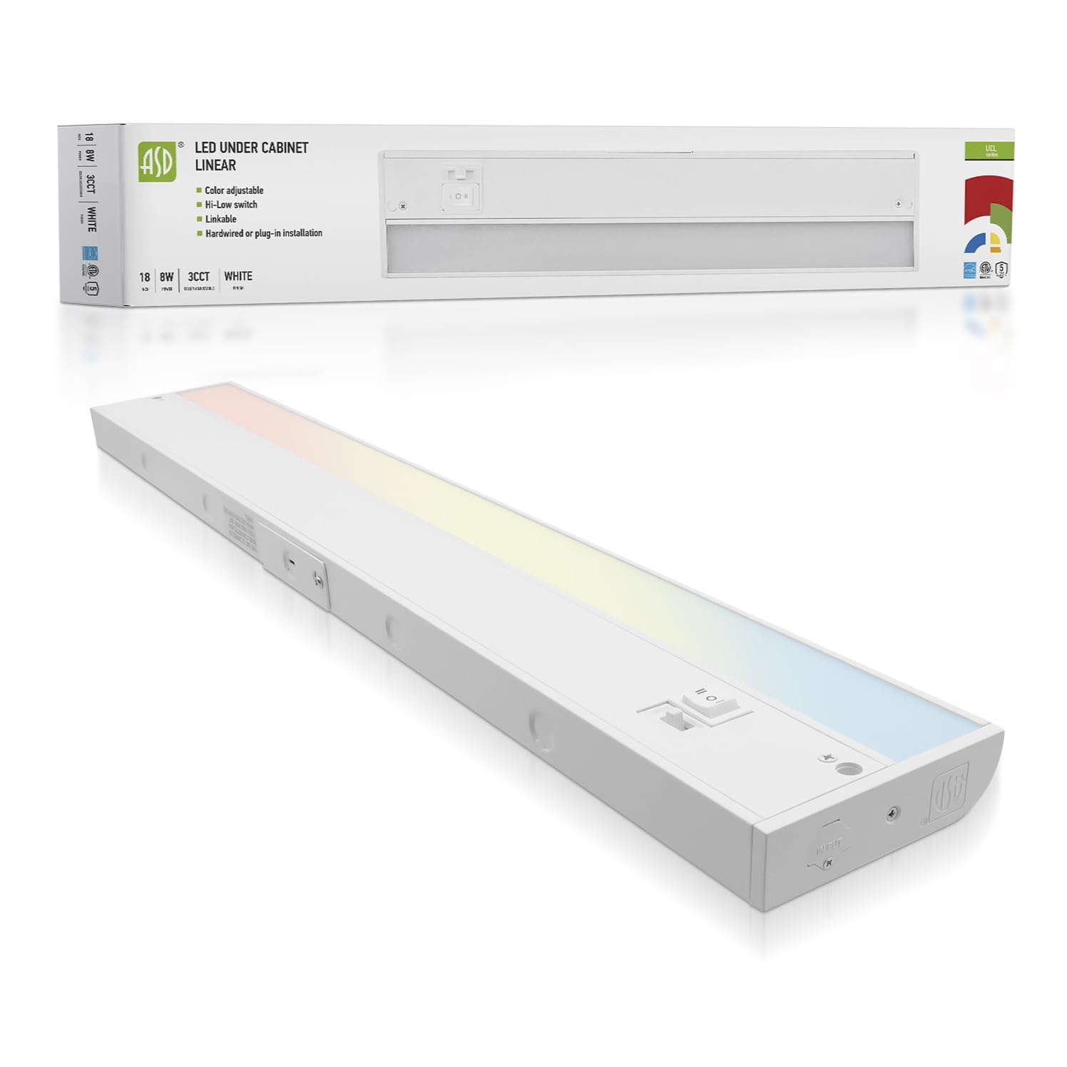 Asd Led Under Cabinet Lighting 18 Inch, Hardwired Or Plug-In Installation, 2700K/3000K/4000K, Hi/Low Switch, Linkable Kitchen Un