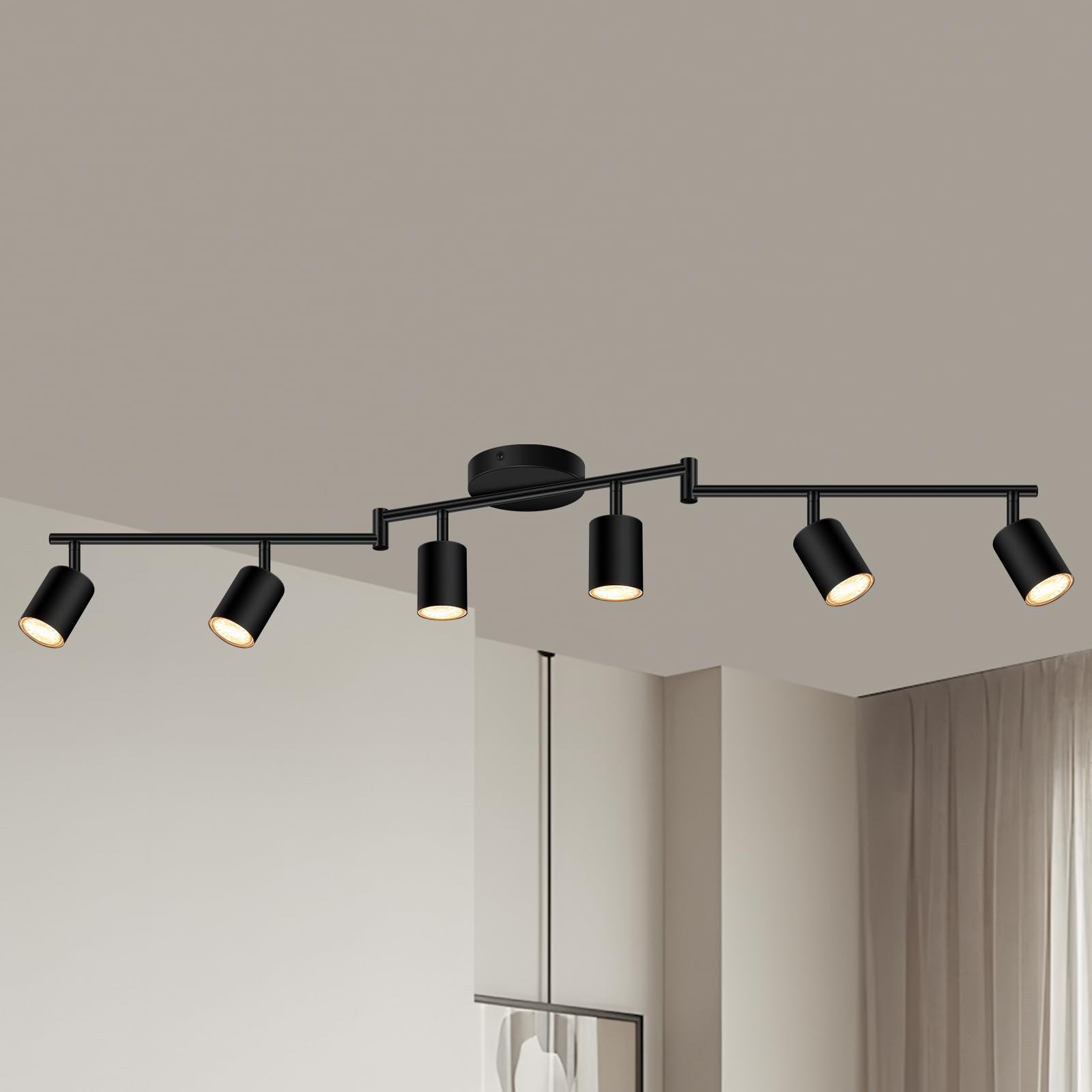 Auquee 6 Light Track Lighting Fixtures Ceiling  Matte Black Kichen Track Lighting Fixtures With Rotatable Light Heads  Foldable Lamp Arms  Modern Led Track Lights For Kitchen/Hallway  No Gu10 Bulb