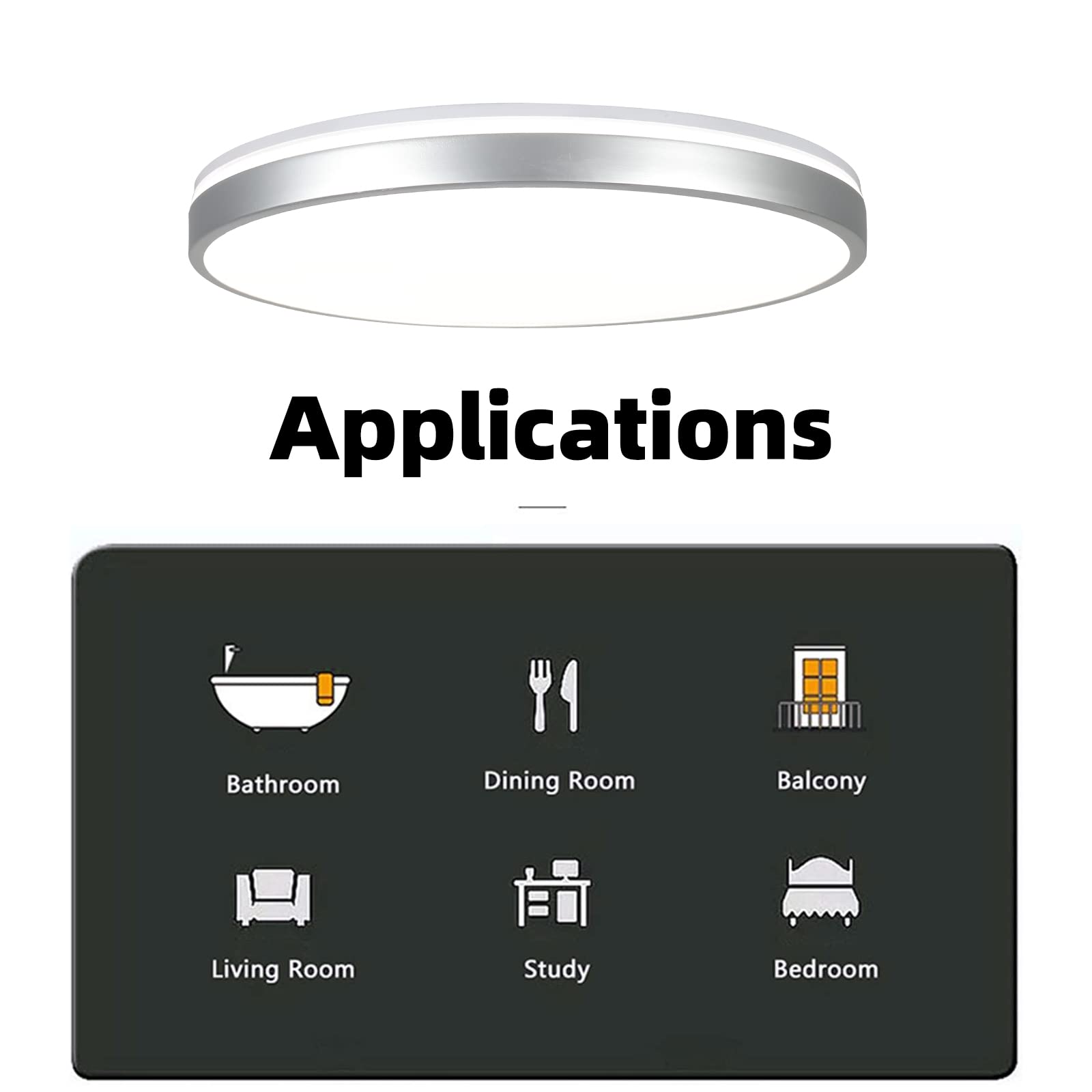 HOREVO Bathroom Ceiling Light with Bluetooth Speaker, 24W Dimmable, LED Flush Mount, Silver, Model X002, Large Size