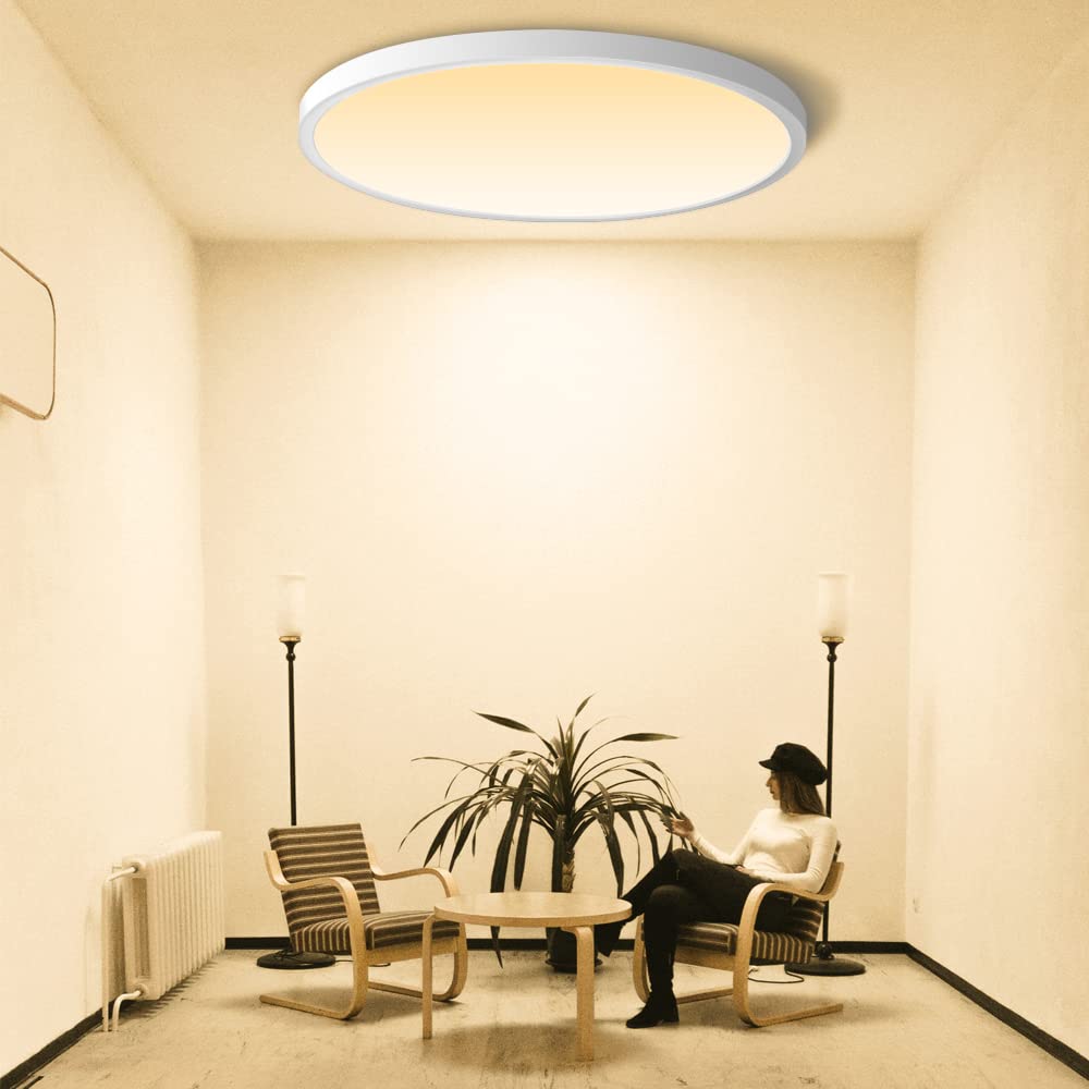 inShareplus LED Flush Mount Ceiling Light 24W Warm White 12 Inch Plastic 3200LM for Bathroom Kitchen Bedroom Living Room