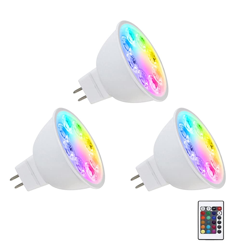 Makergroup MR16 RGB LED Bulbs, 4W Color Changing Light, 3 Count, Warm White + 15 Colors, GU5.3 Bi-pin for Low Voltage Landscape Lighting