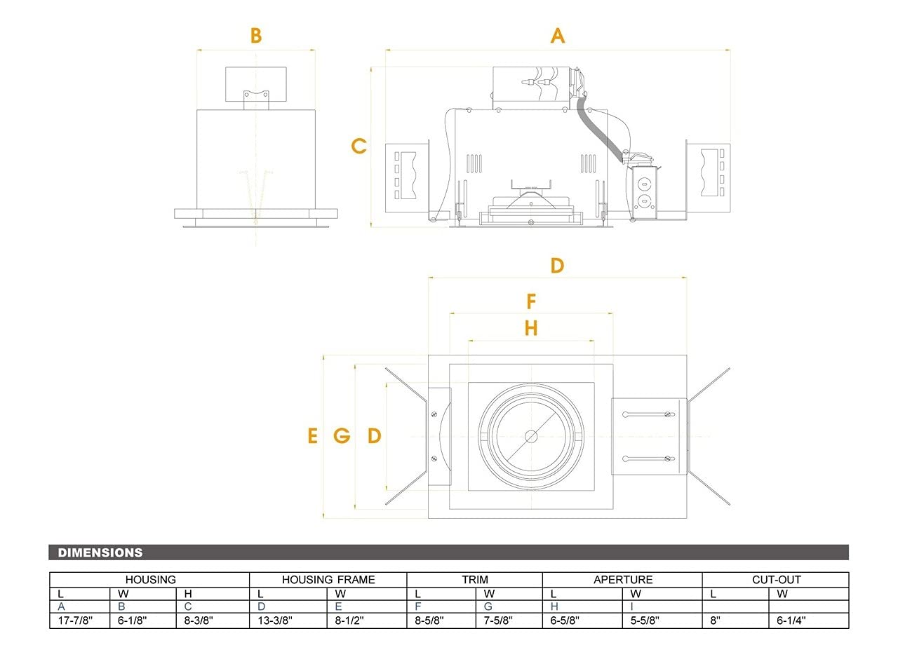 Jesco Lighting Mga175-1Esb Modulinear Directional Lighting For New Construction, Double Gimbal Ar111 1-Light Linear, Black Interior With Silver Trim