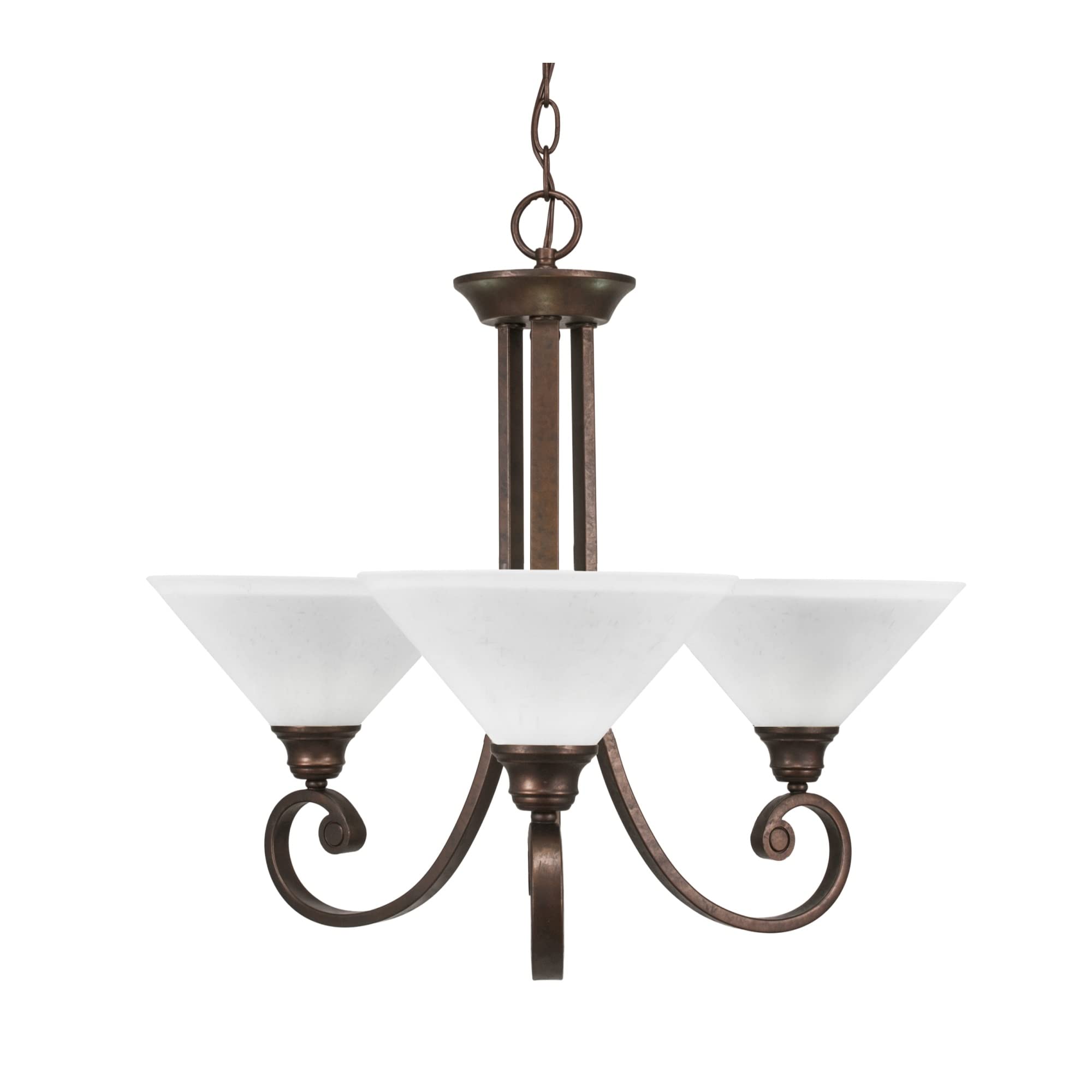 Curl Uplight, 3 Light, Chandelier Shown in Bronze Finish with 10&quot; White Muslin Glass