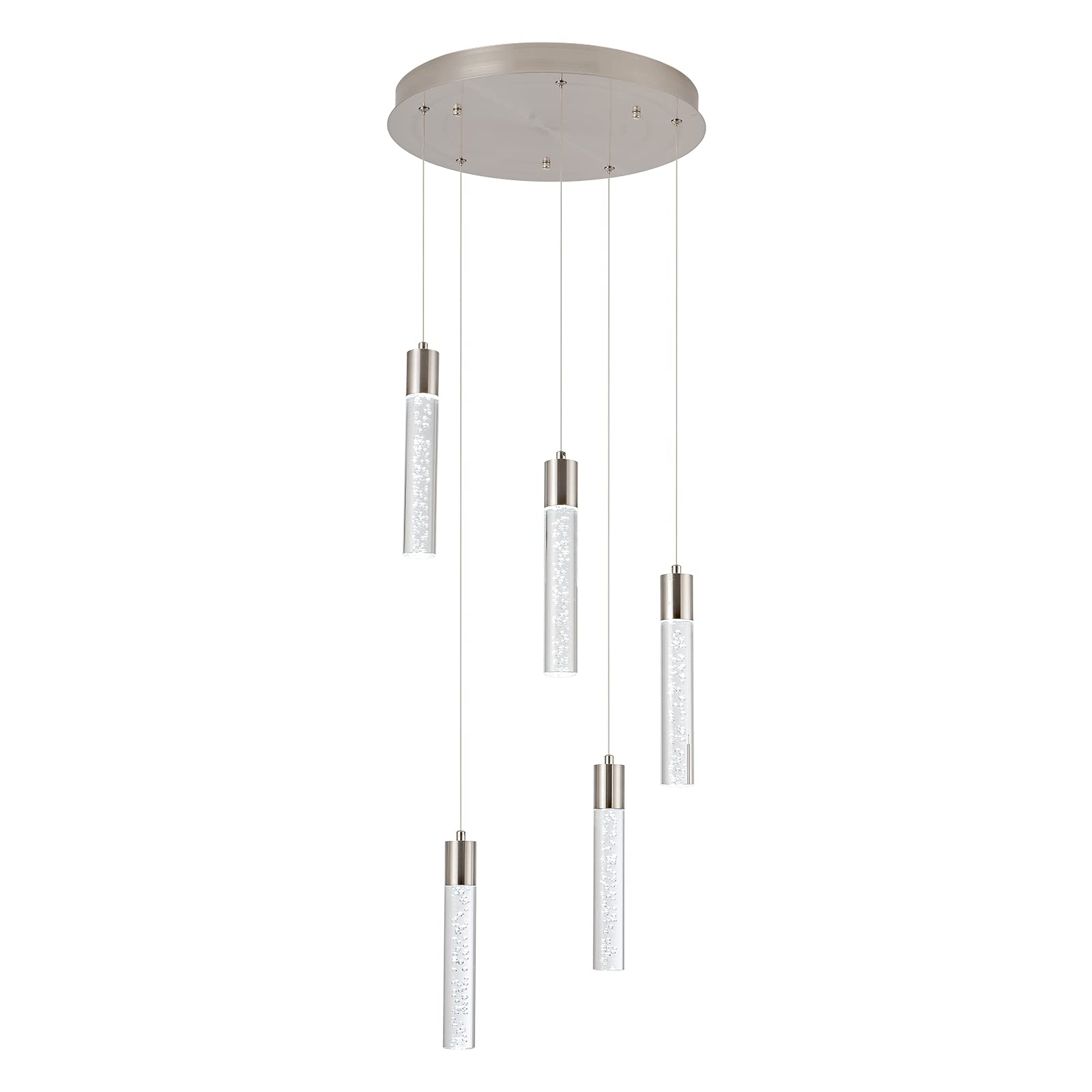 votag 5-Light Pendant Light, Dimmable 40W, Modern Acrylic Lighting for Kitchen Island, Nickel Finish, Model A174