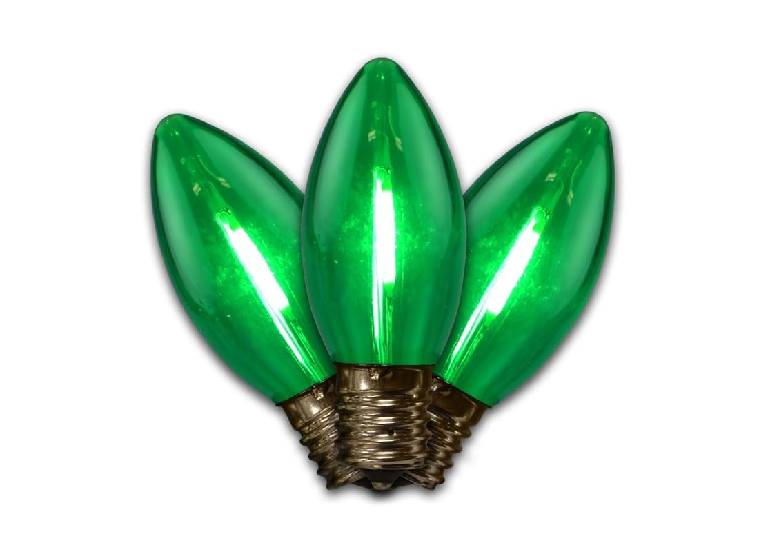 Holiday Bright Lights C9 LED Christmas Light Bulbs, Smooth Transparent, Green, Copper Material